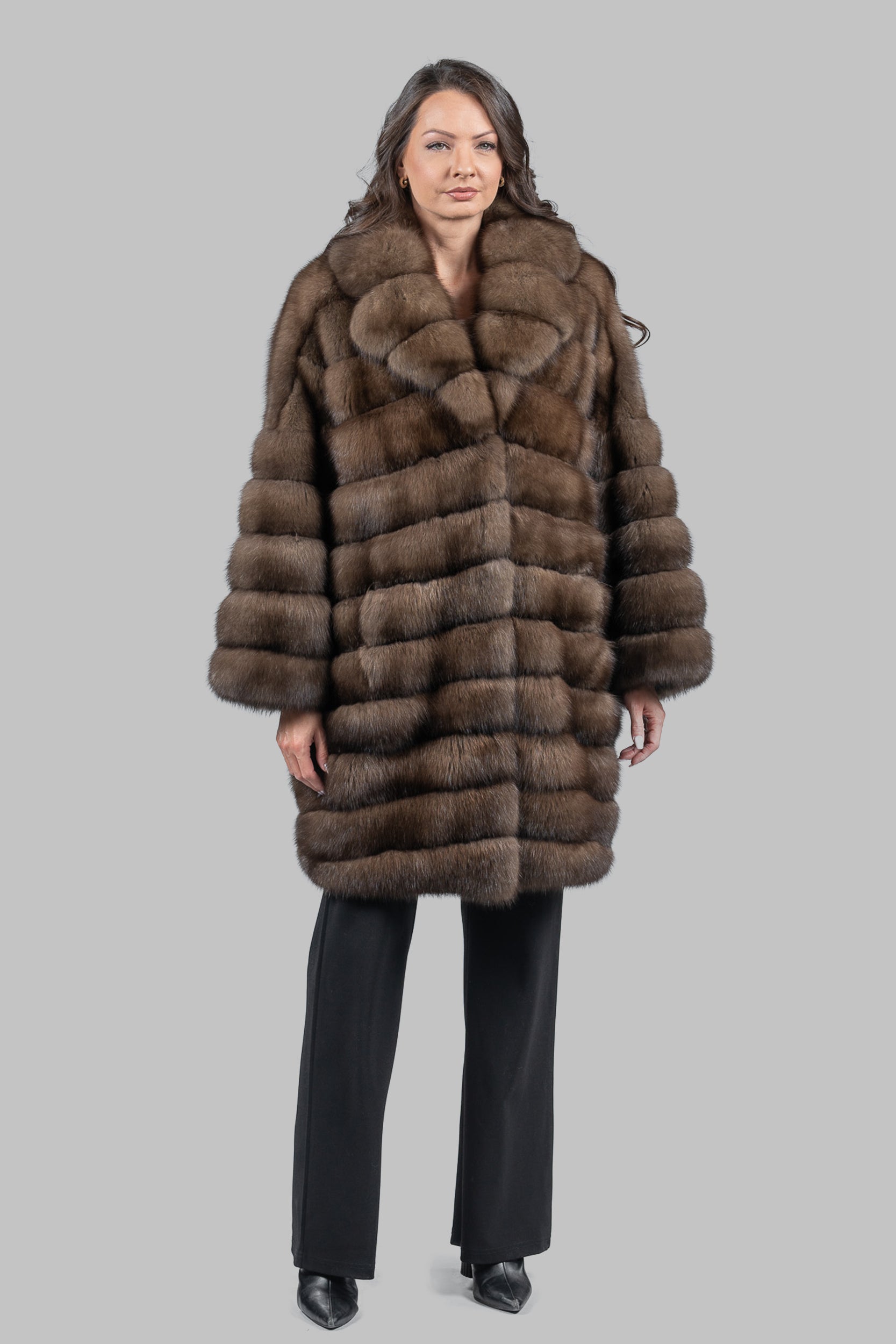 Graphite Russian Sable Horizontal Coat with Notch Collar A/K13C848G034