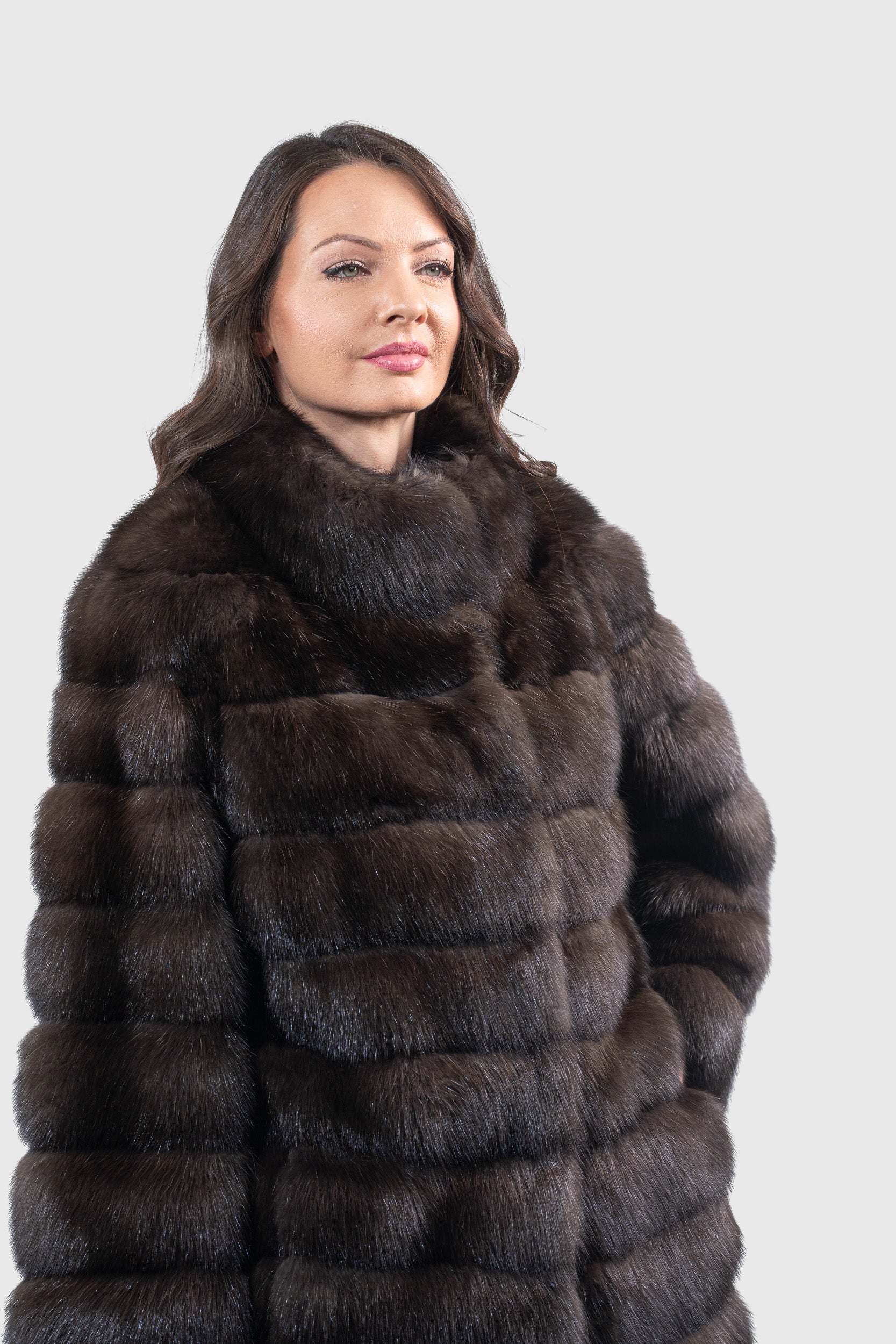 Dark Russian Sable Coat with Stand Collar P/K13C530