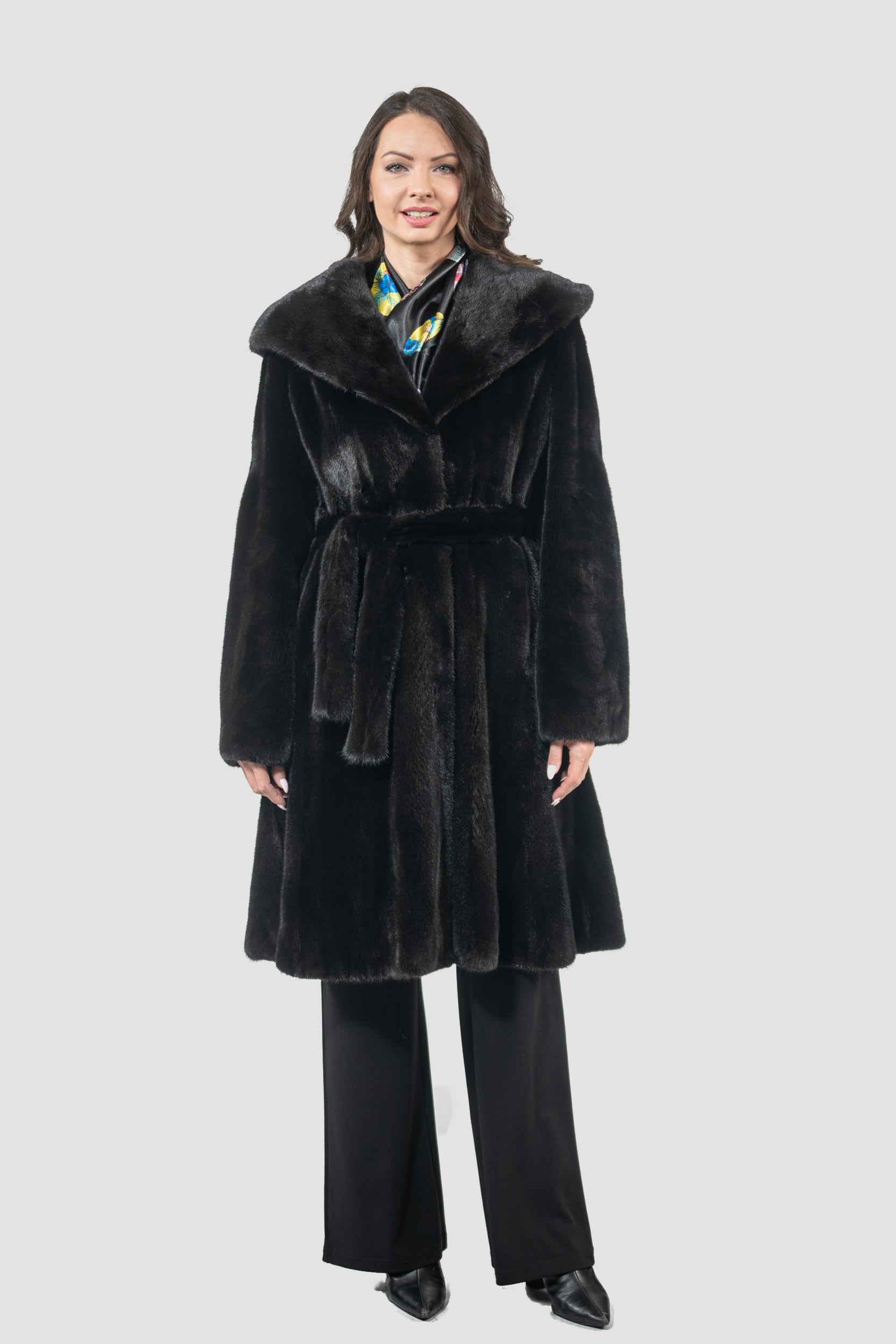 Blackgalama Mink Hooded Half Coat with Belt L/OGADEH