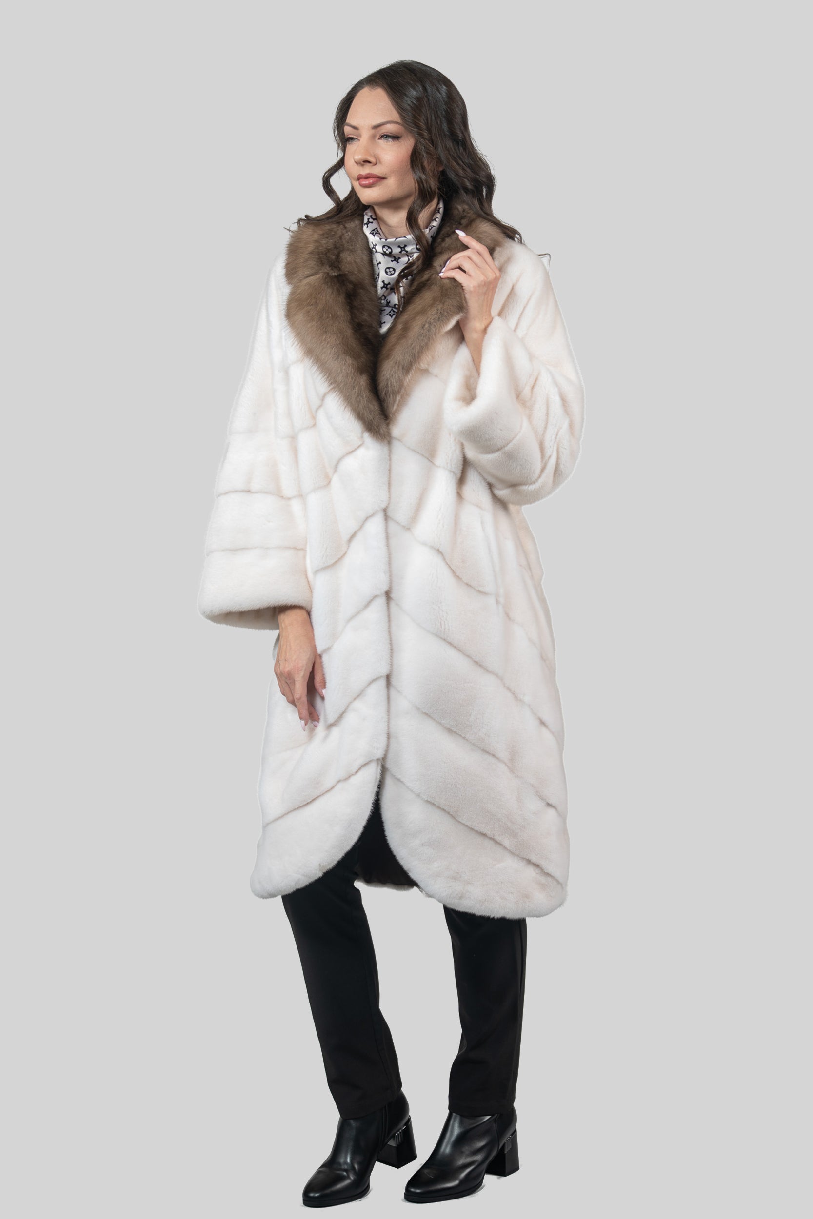 Pearl Mink Coat with Russian Sable Notch Collar A/K13C848GS20