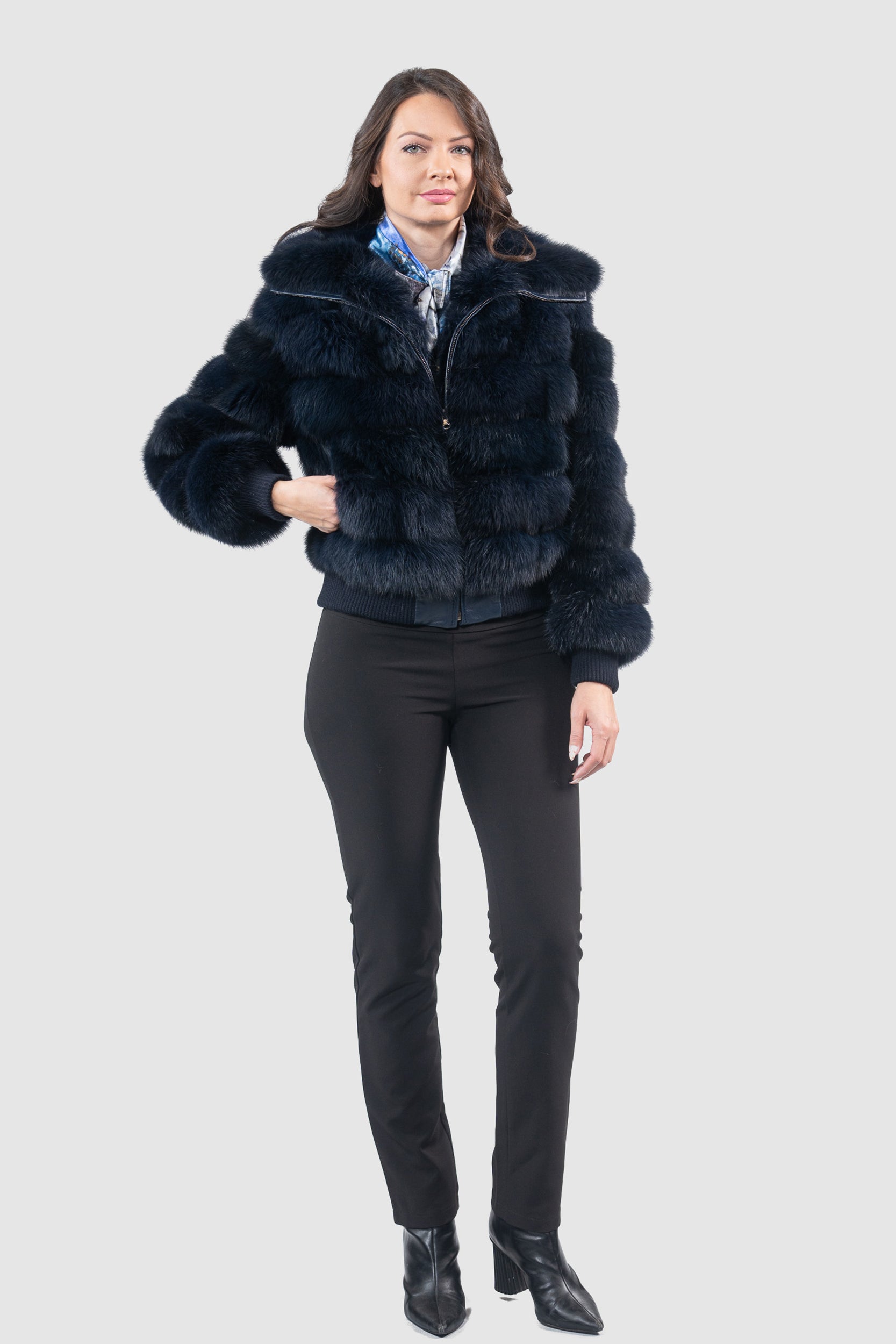 Blue Black Baumarten Bomber Jacket with Hood P/K228H