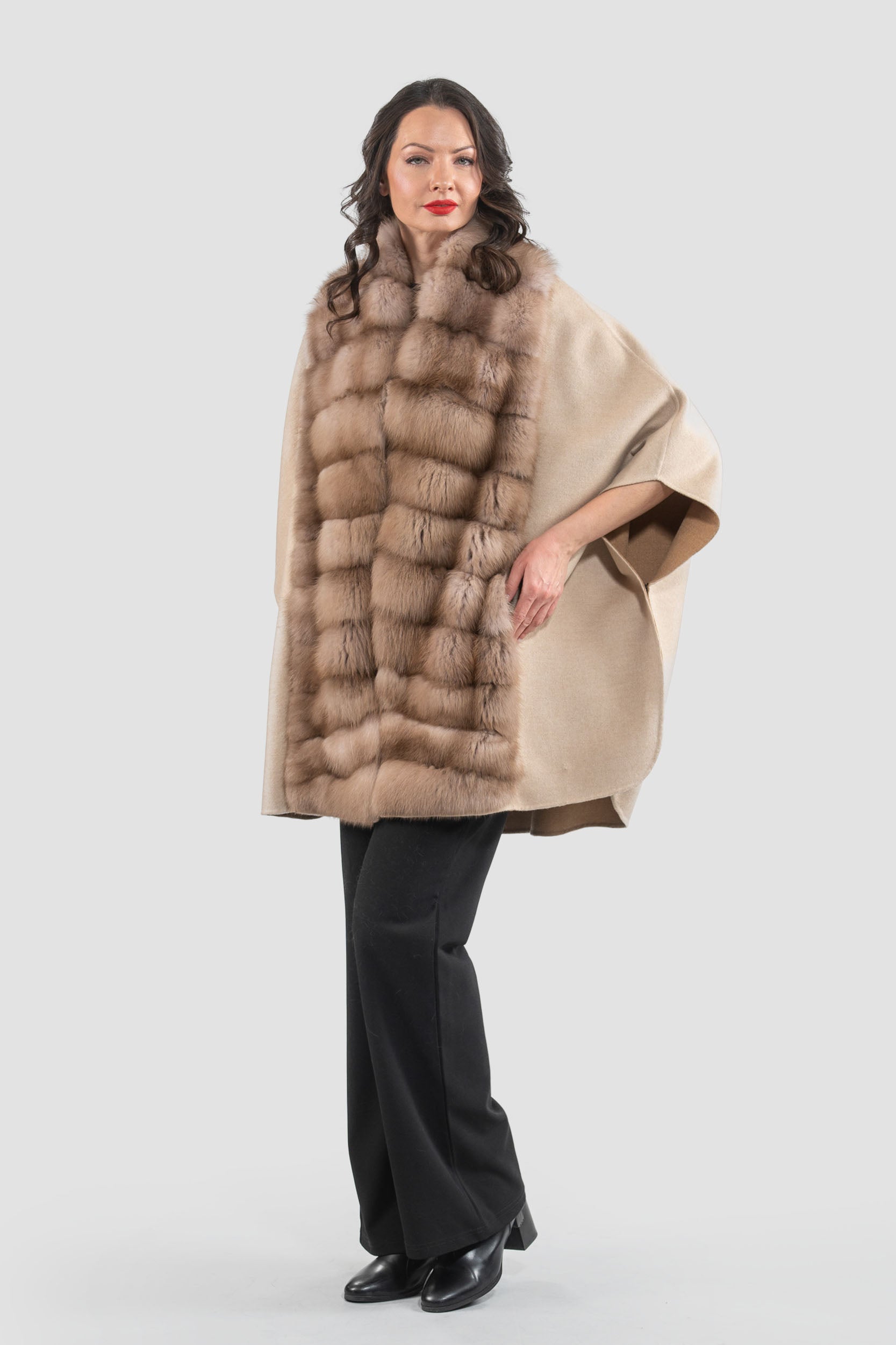 Ecru Beige Cashmere Cape with Baumarten Trim 18M950