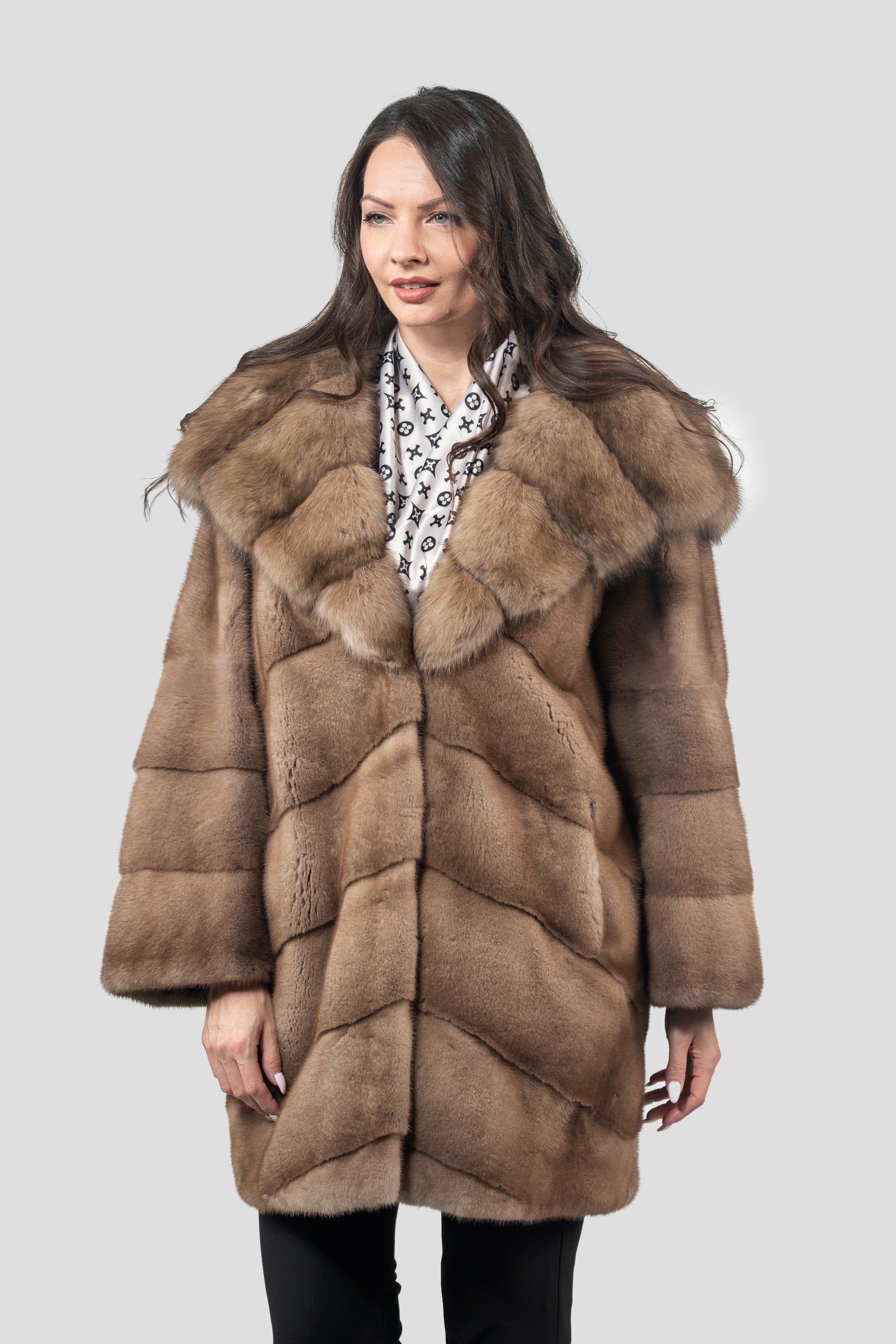 Pastel Mink Half Coat with Russian Sable Hood A/K850