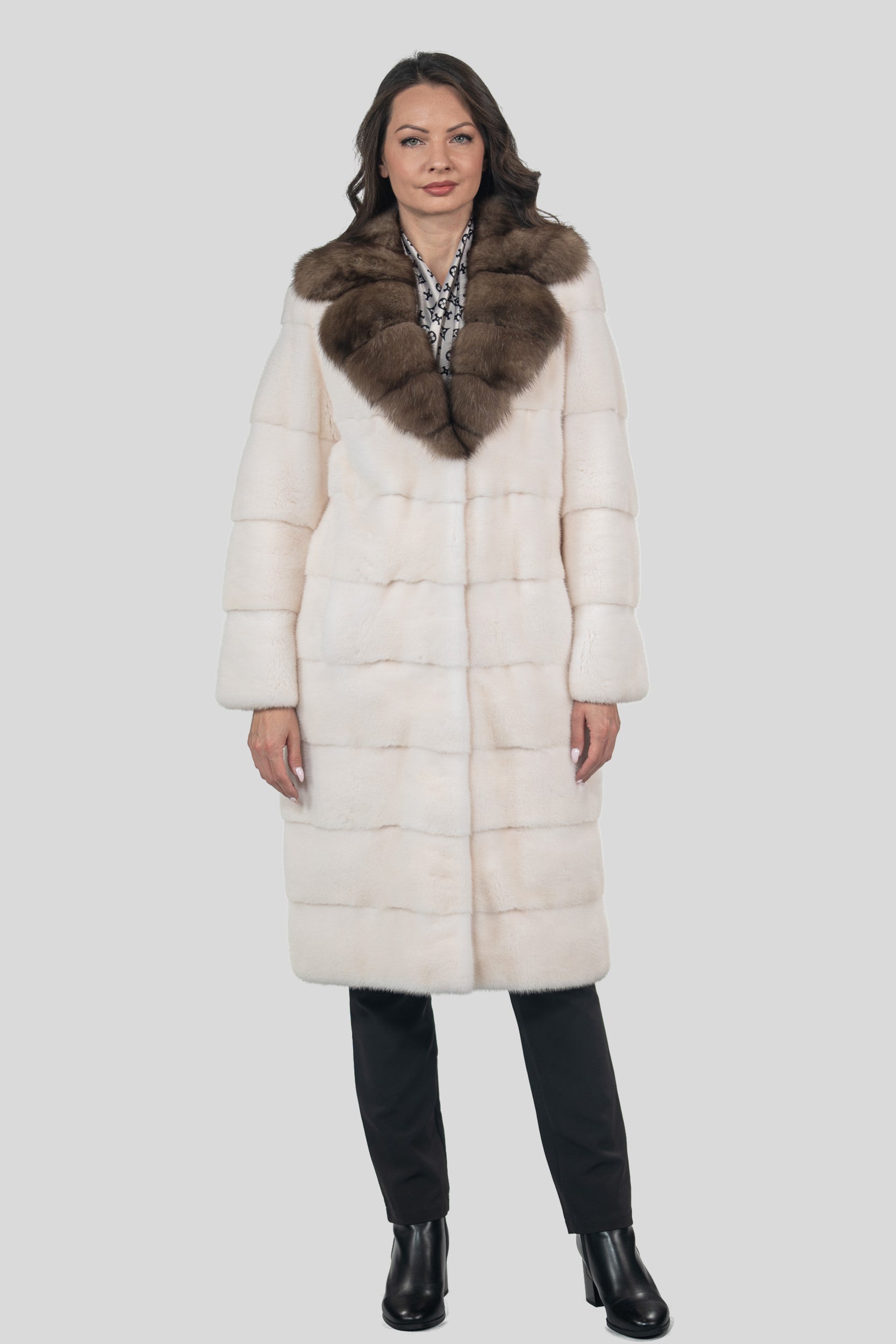 Pearl Mink Half Coat with Russian Sable  Notch Collar P/K13c530s20