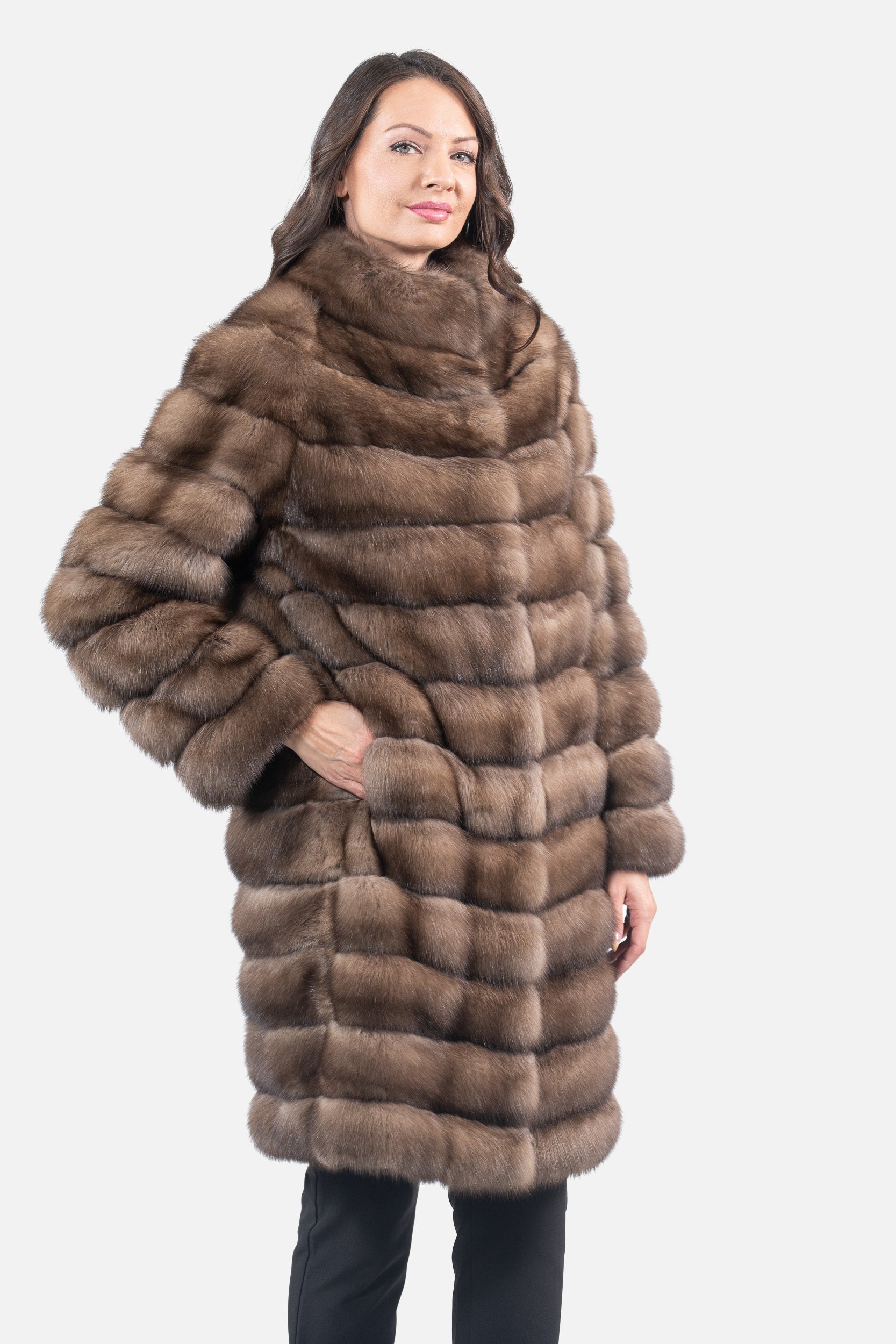 Reversible Titanium Russian Sable Coat with Stand Collar P/K13C530