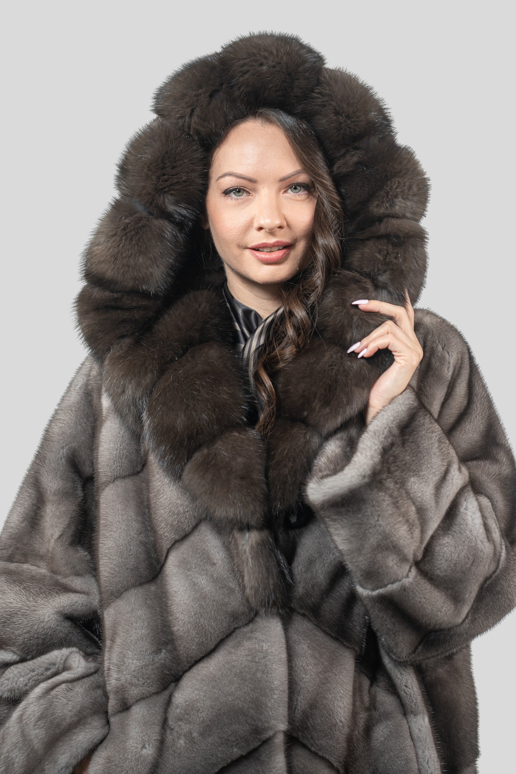 Blue Iris Mink Half Coat with Russian Sable Hood A/K850