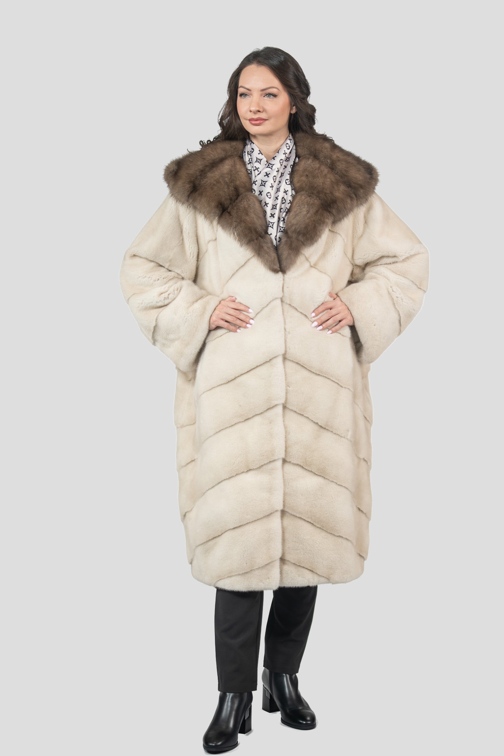 Pearl Mink Coat with Russian Sable Hood A/K13C850