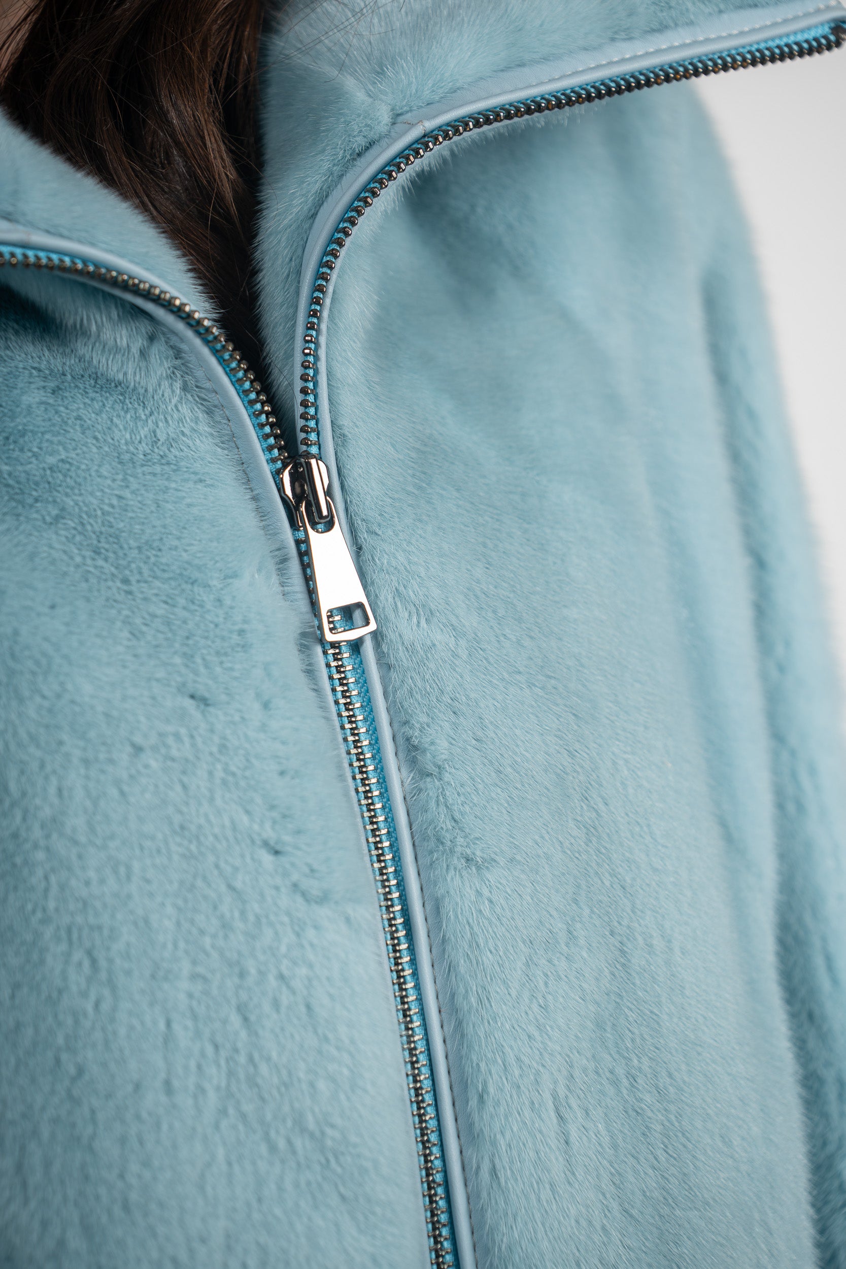 Mint Mink Bomber Jacket with Hood L/O13C224H