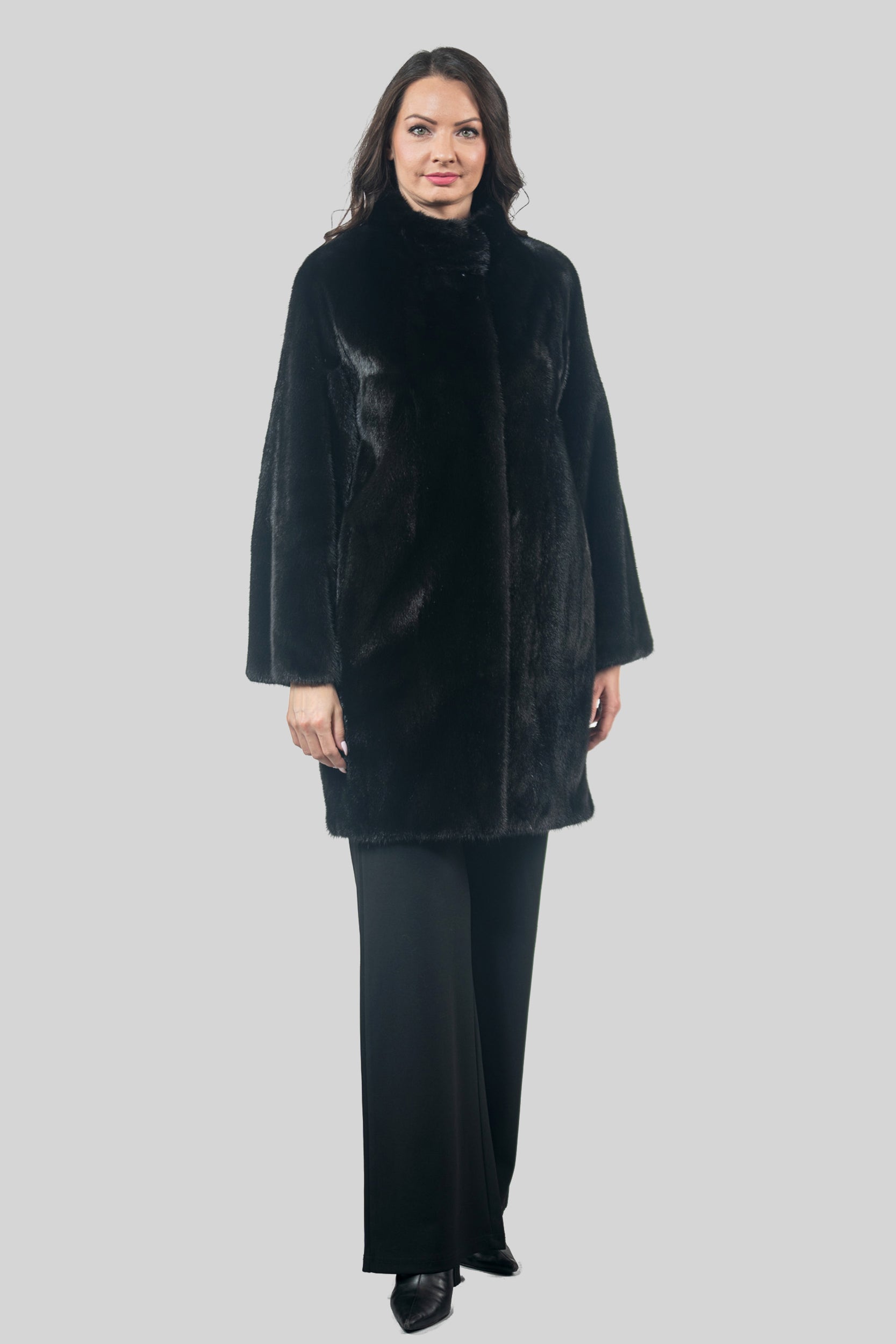 Blackglama Mink Let-Out Half Coat with Stand Collar L/O16C18