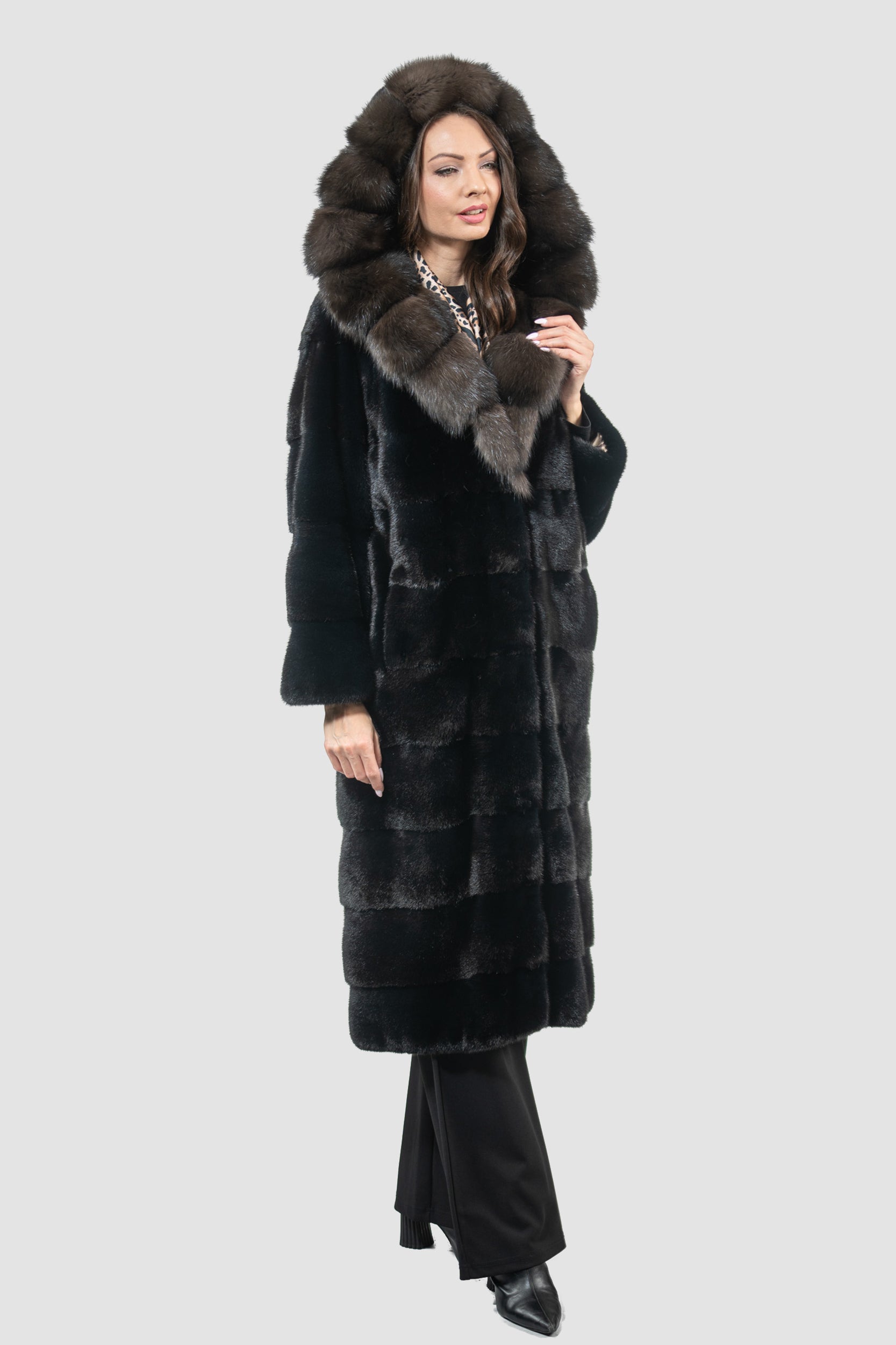Blackgalama Mink Coat With Russian Sable Hood P/K13C540