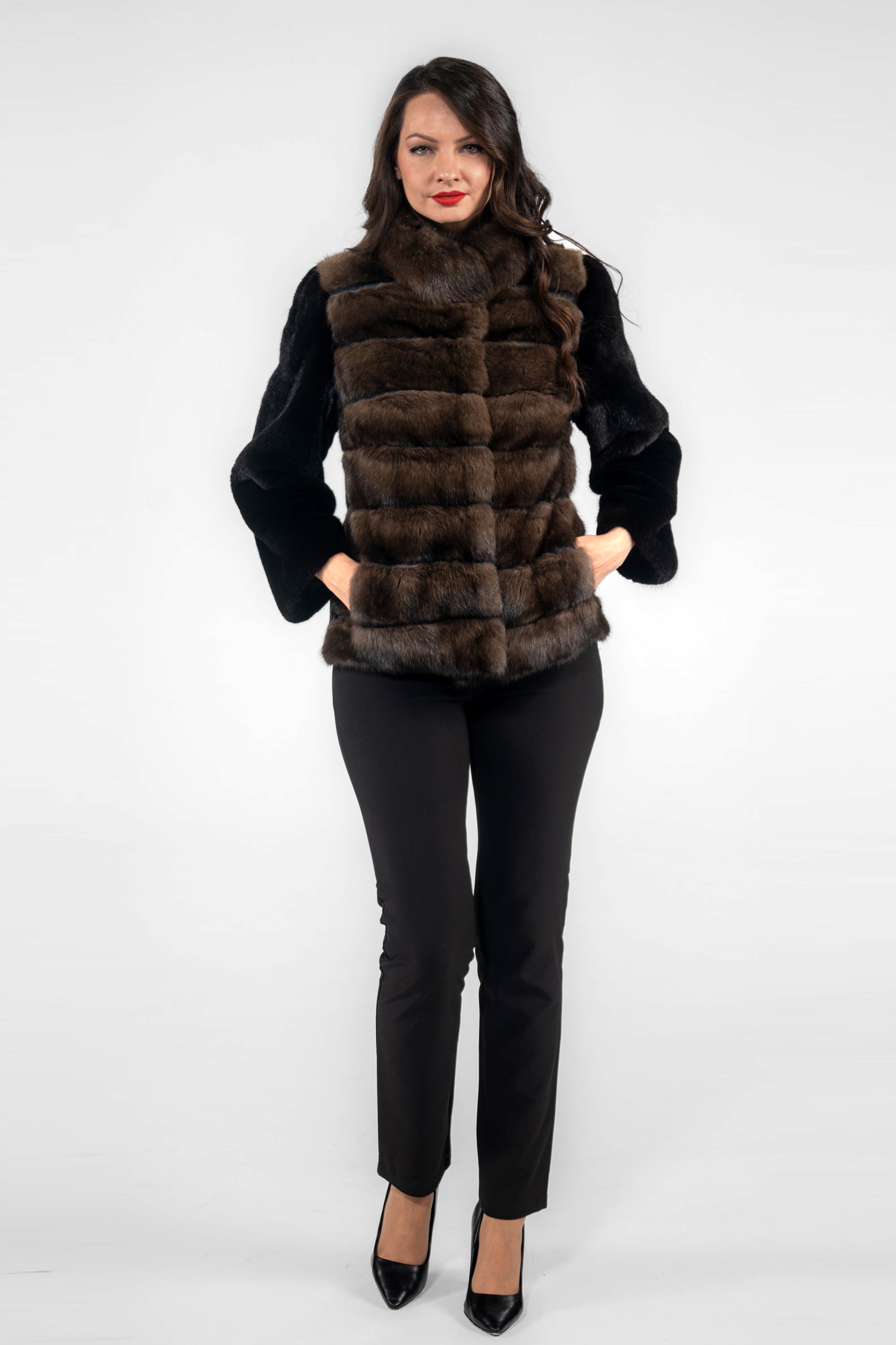 Blackglama Mink Jacket with Stand Collar and Russian Sable Trim P/K16C739