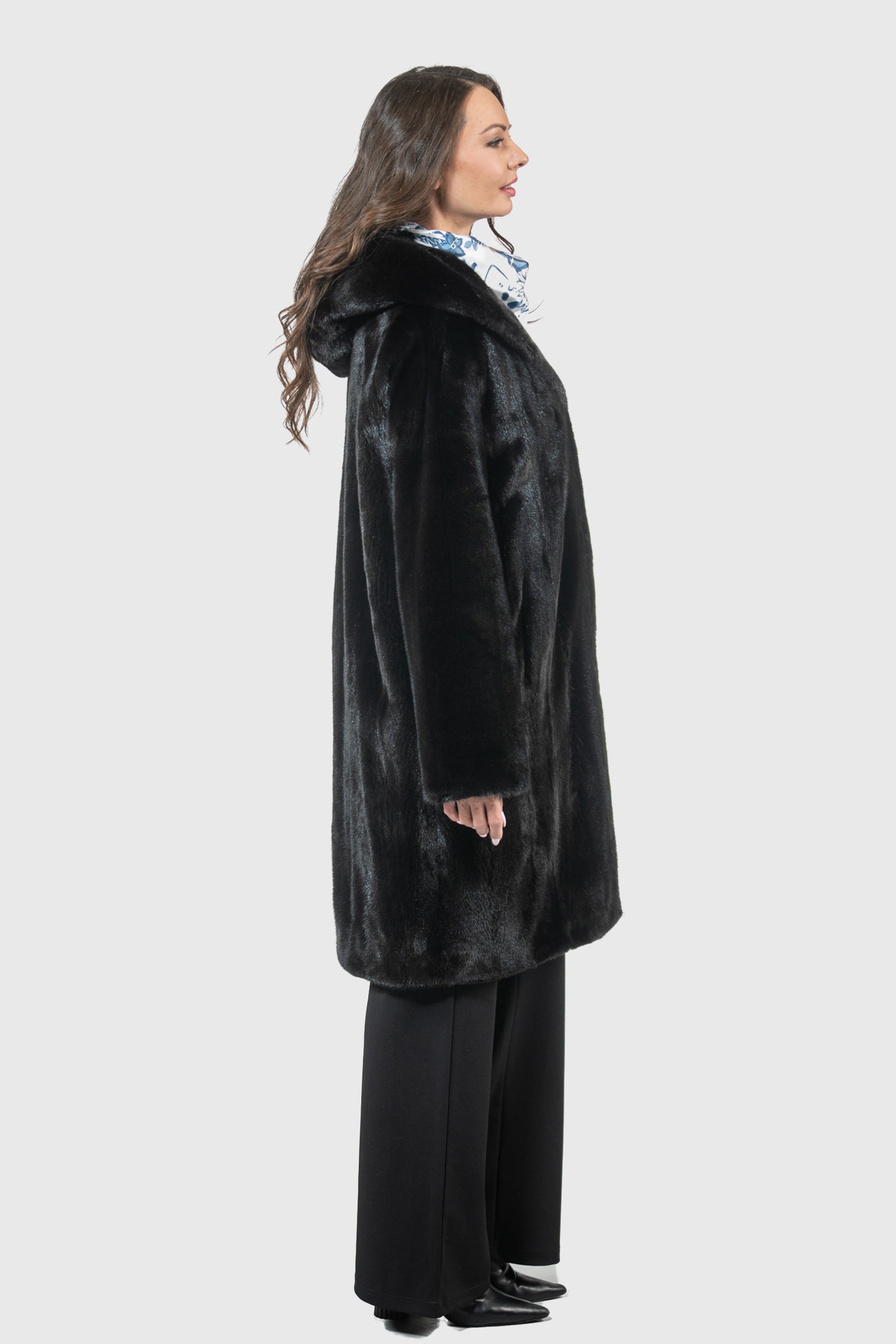 Blackgalama Mink Hooded Half Coat L/O13C561