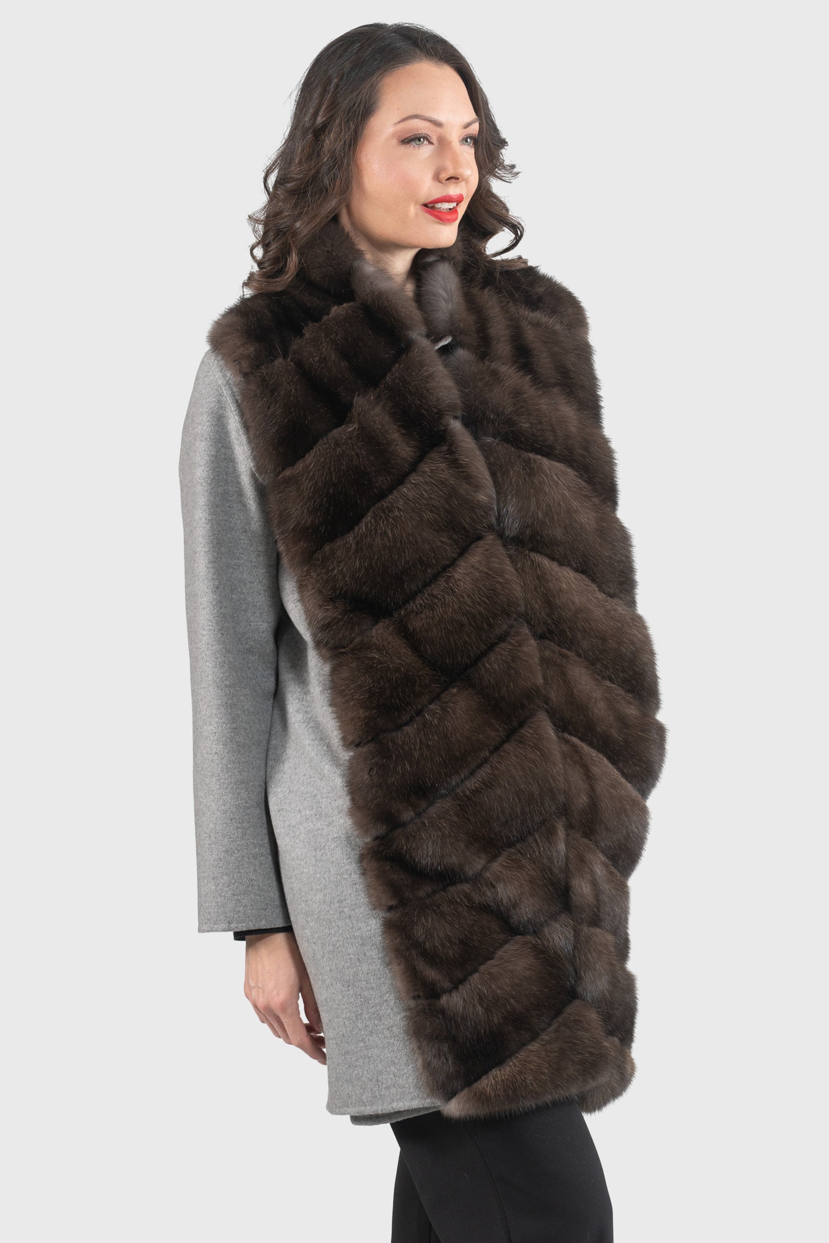 Grey Cashmere Half Coat & Vest with Russian Sable Trim 17C8003