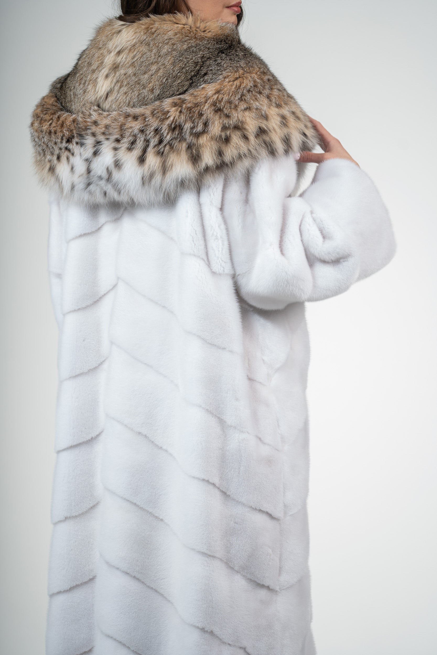 White Mink Coat With Bobcat Hood A/K13C850