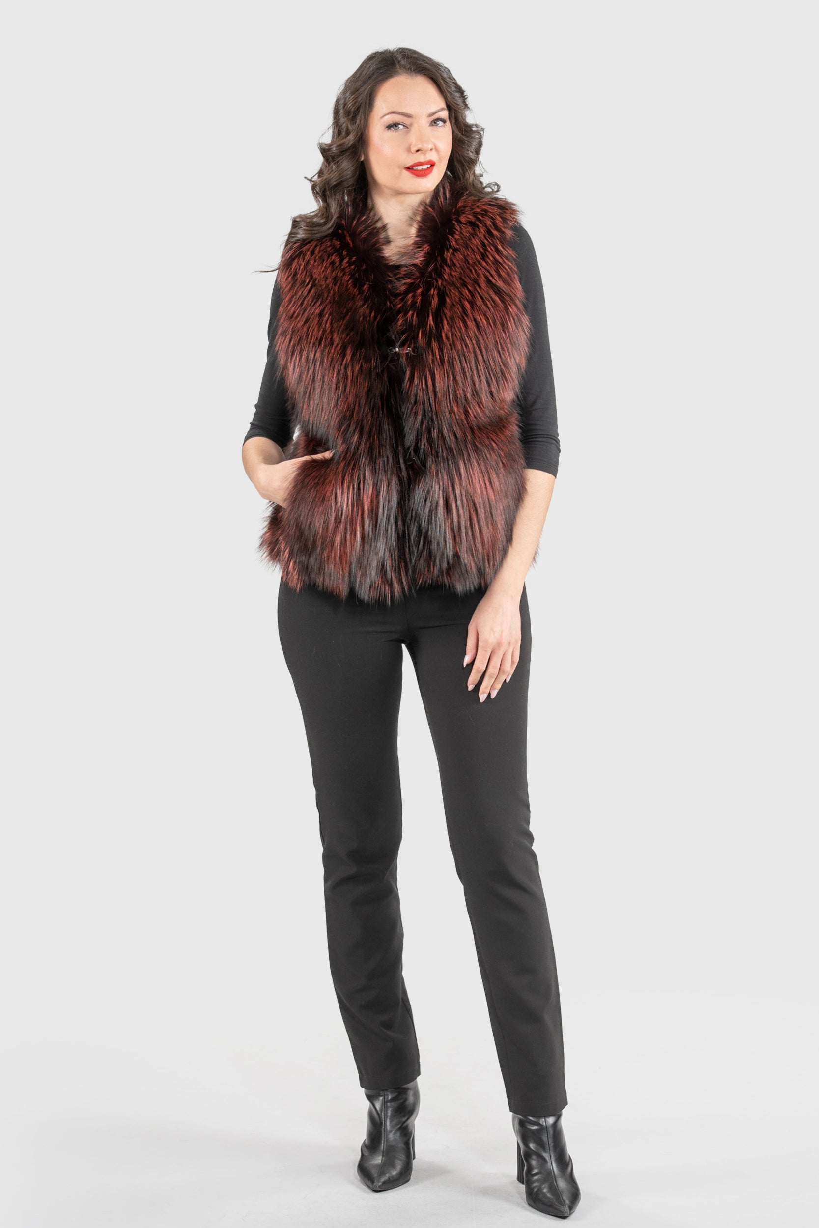 Bordeaux Fox Fur Vest ML170
