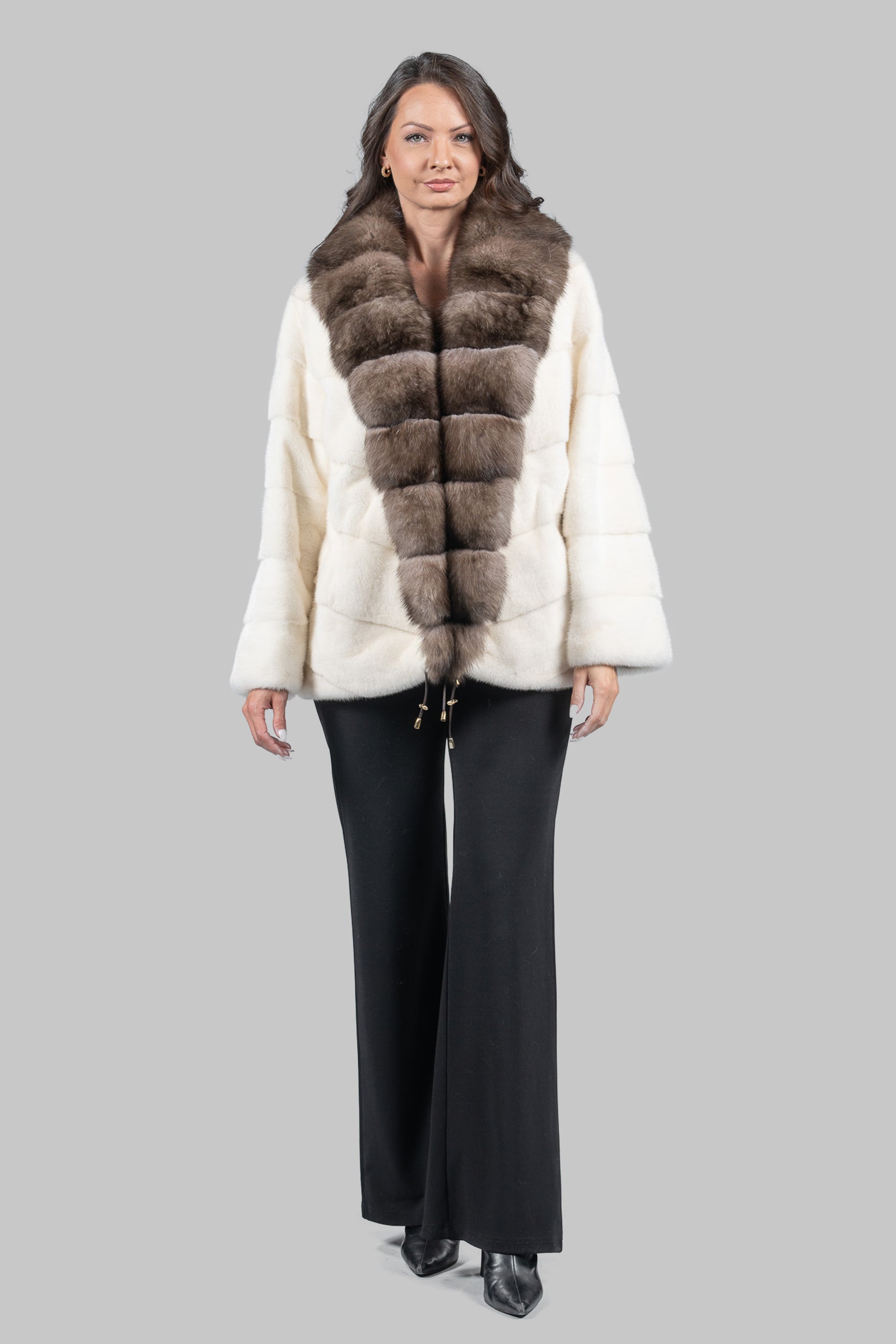 Pearl Mink Jacket with Extended Sable Shawl Collar V/K19C123
