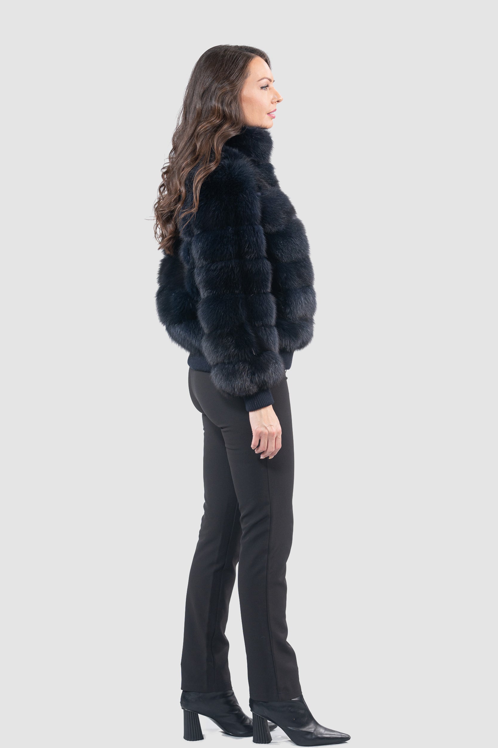 Blue Black Baumarten Bomber Jacket with Stand Collar P/K228