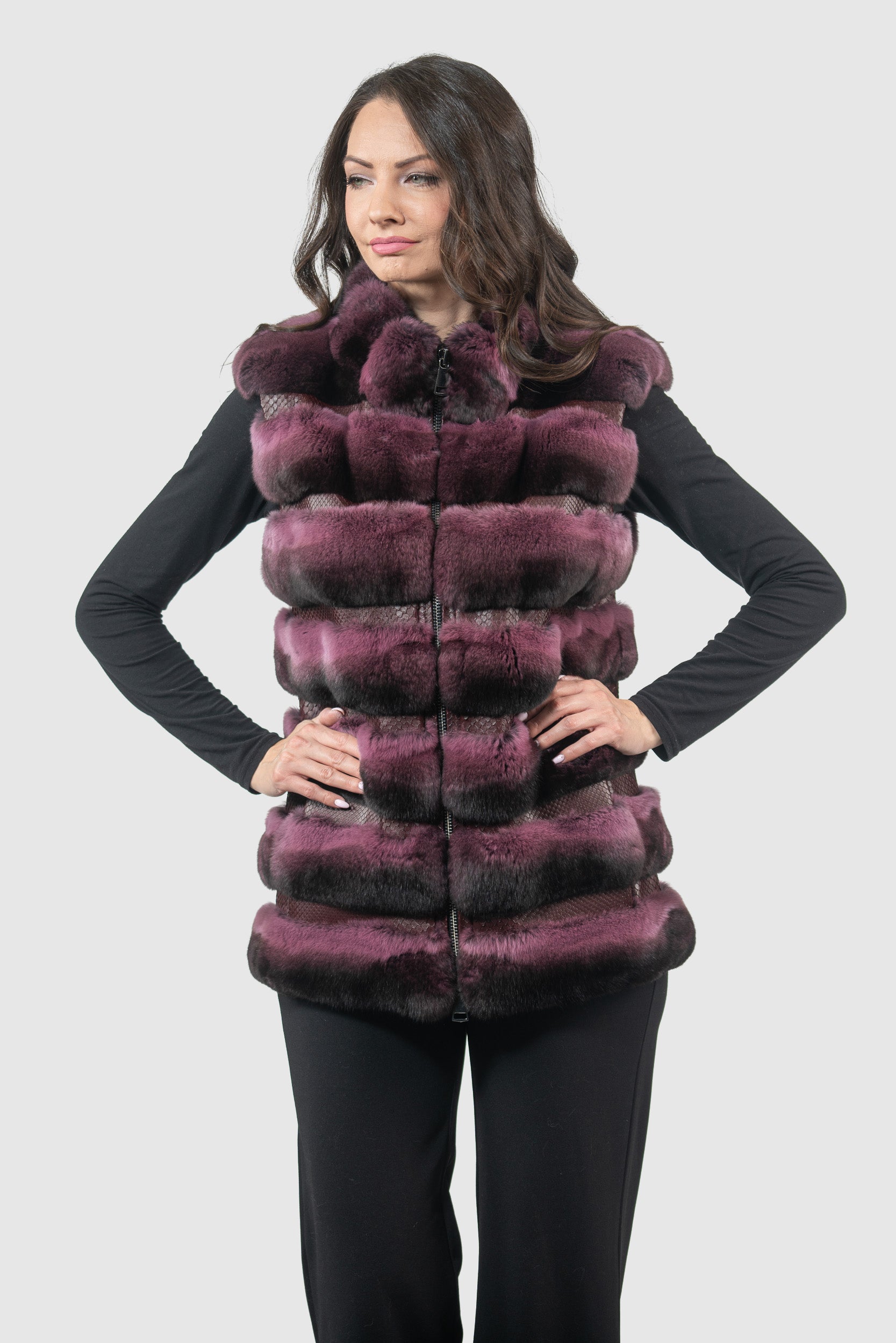 Bordeaux Chinchilla Vest with Snake Leather Ρ/Κ13c519g530