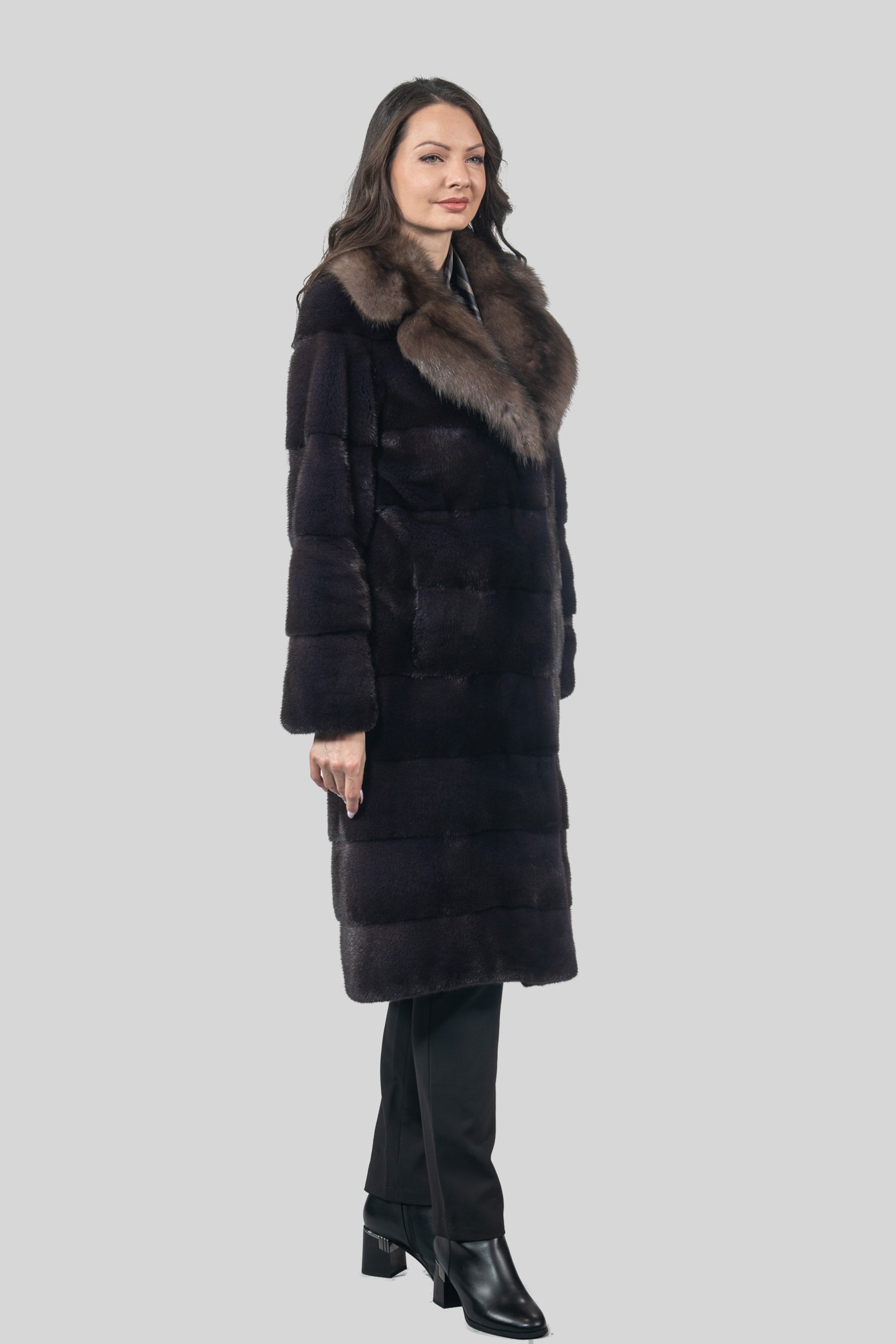Aubergine Mink Half Coat with Russian Sable Notch Collar P/K13c530s20