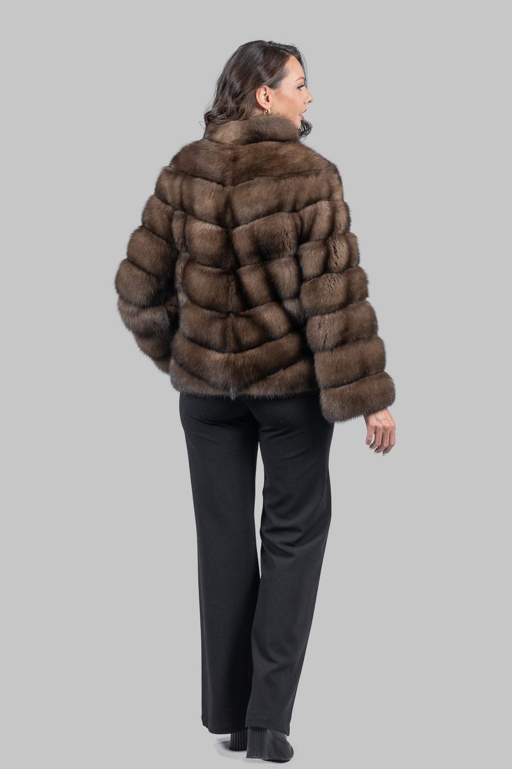 Graphite Russian Sable Chevron Jacket with Stand Collar V/K13C528