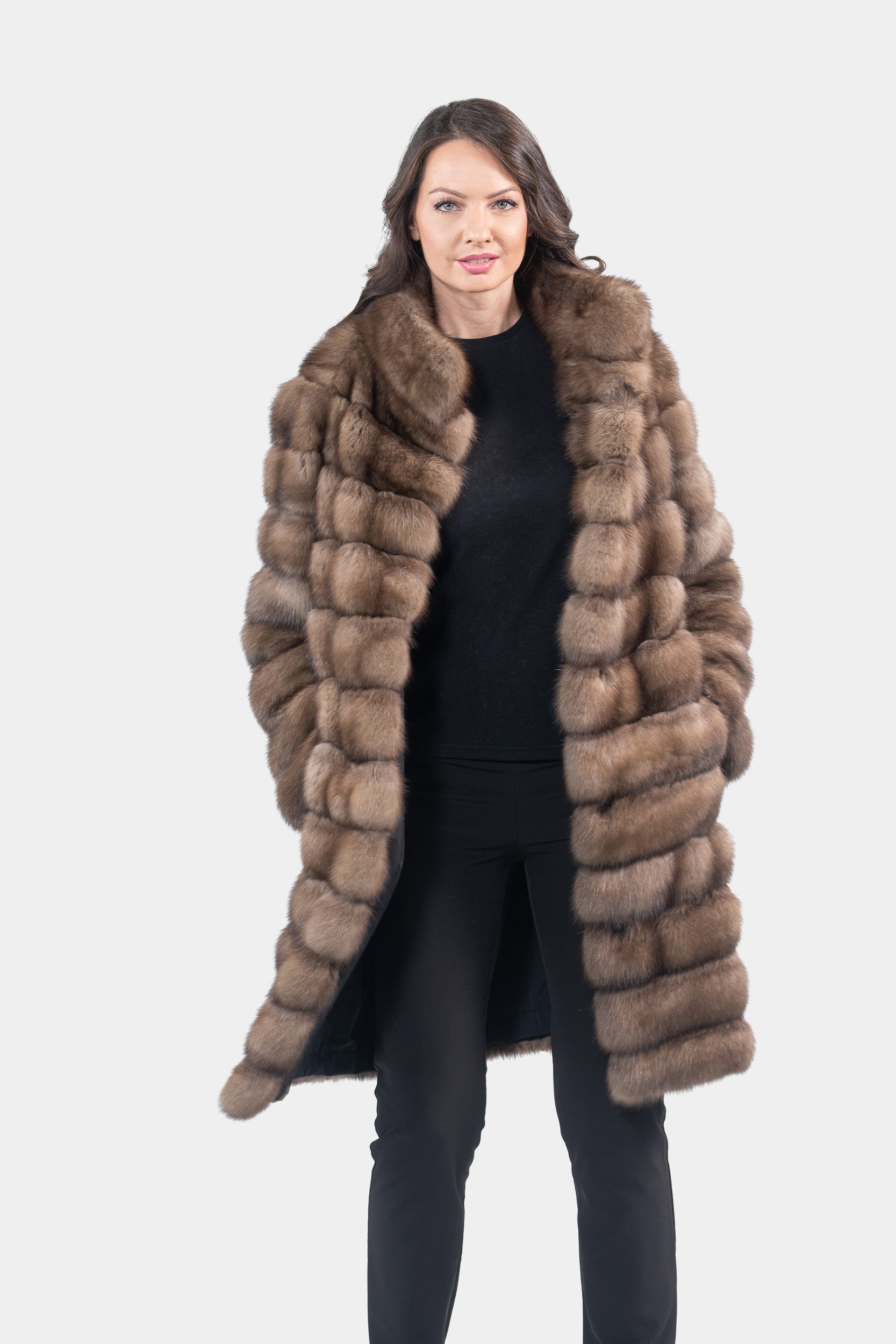 Reversible Titanium Russian Sable Coat with Stand Collar P/K13C530