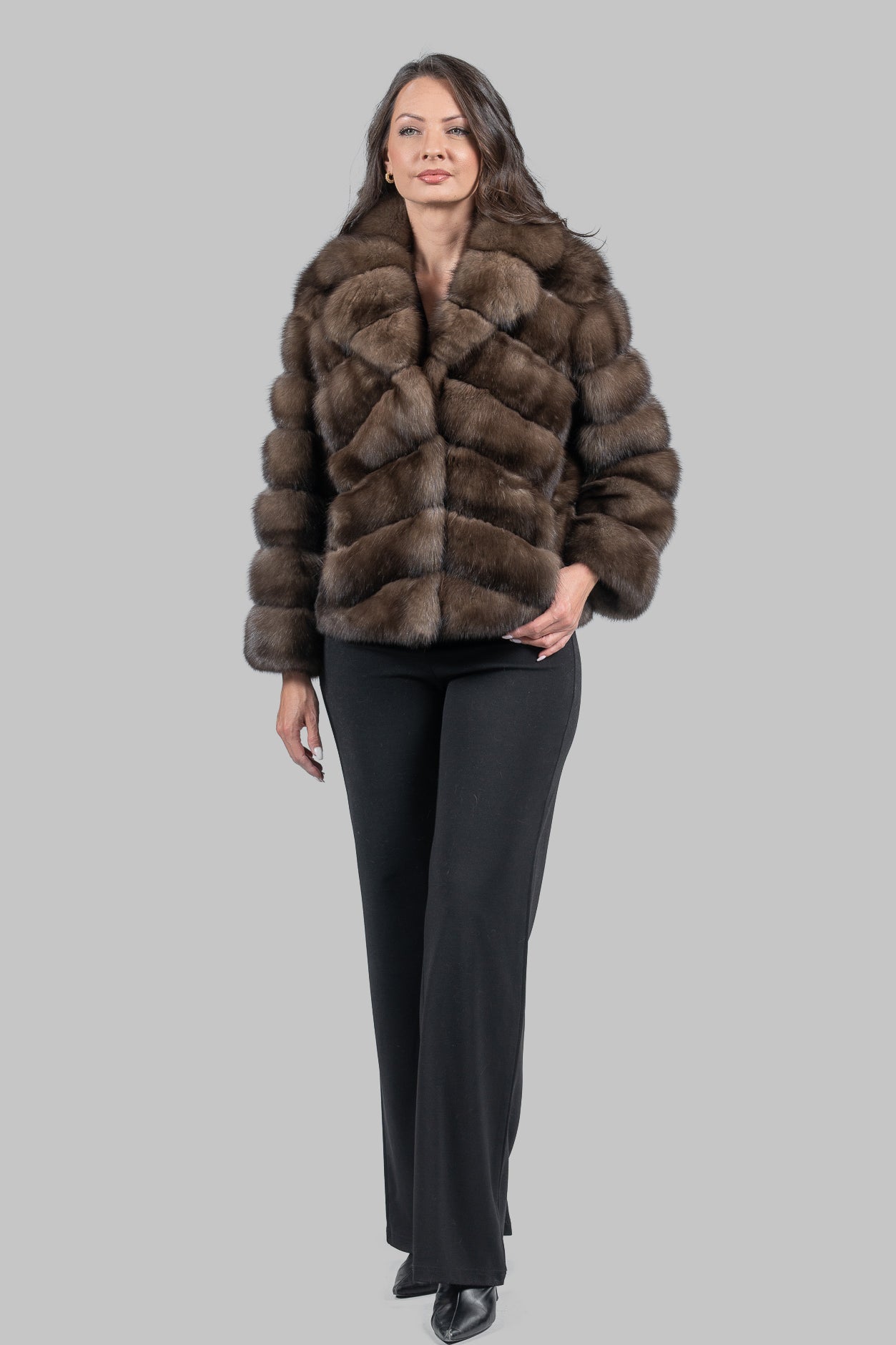 Graphite Russian Sable Jacket with Notch Collar A/K13C528s20