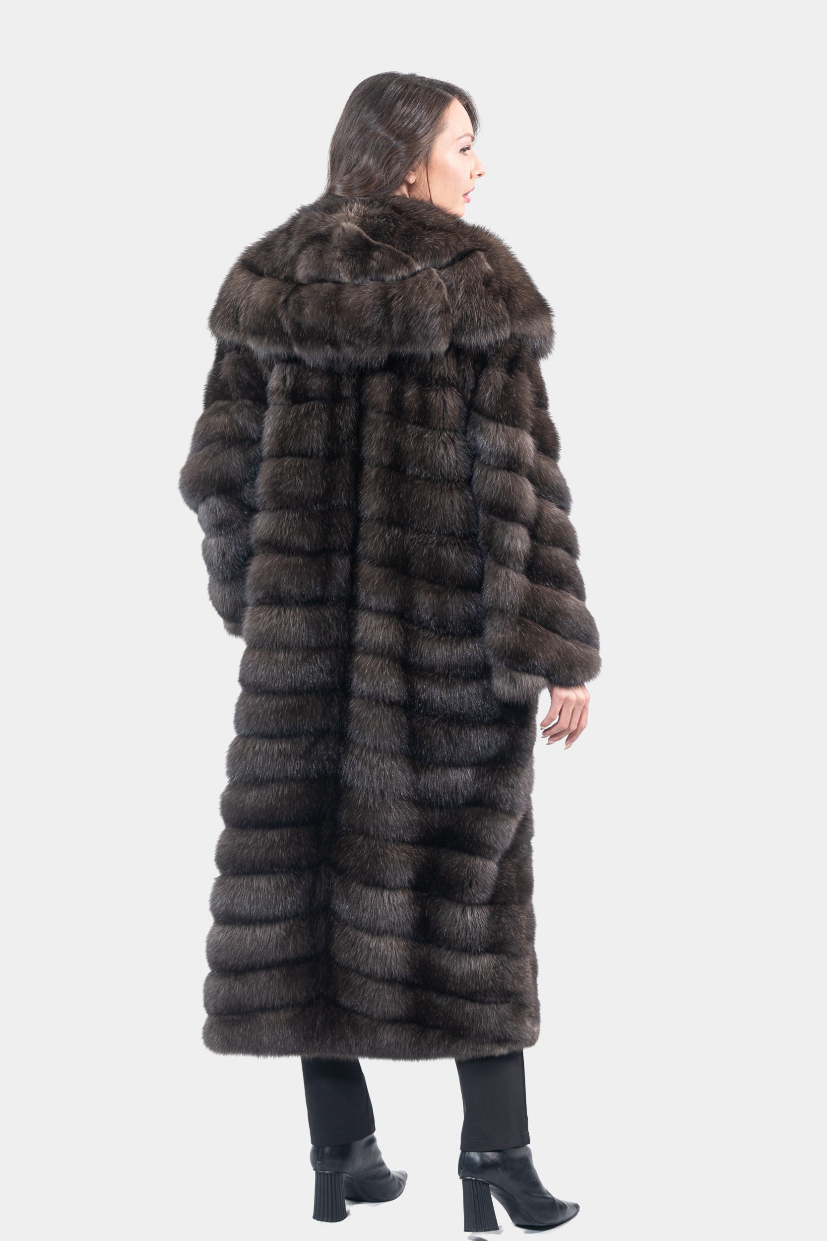 Dark Sable Hooded Long Coat A/K13C540