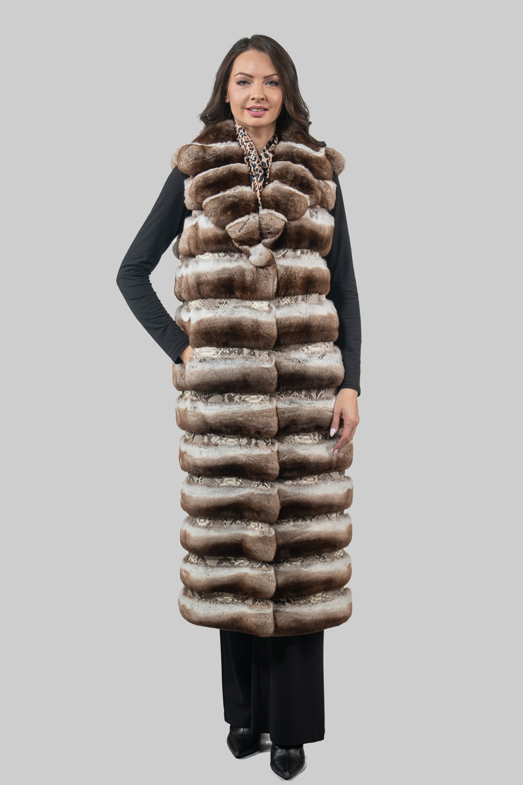 Orange Chinchilla Vest with Notch Collar & Snake Leather Ρ/Κ13c519s20