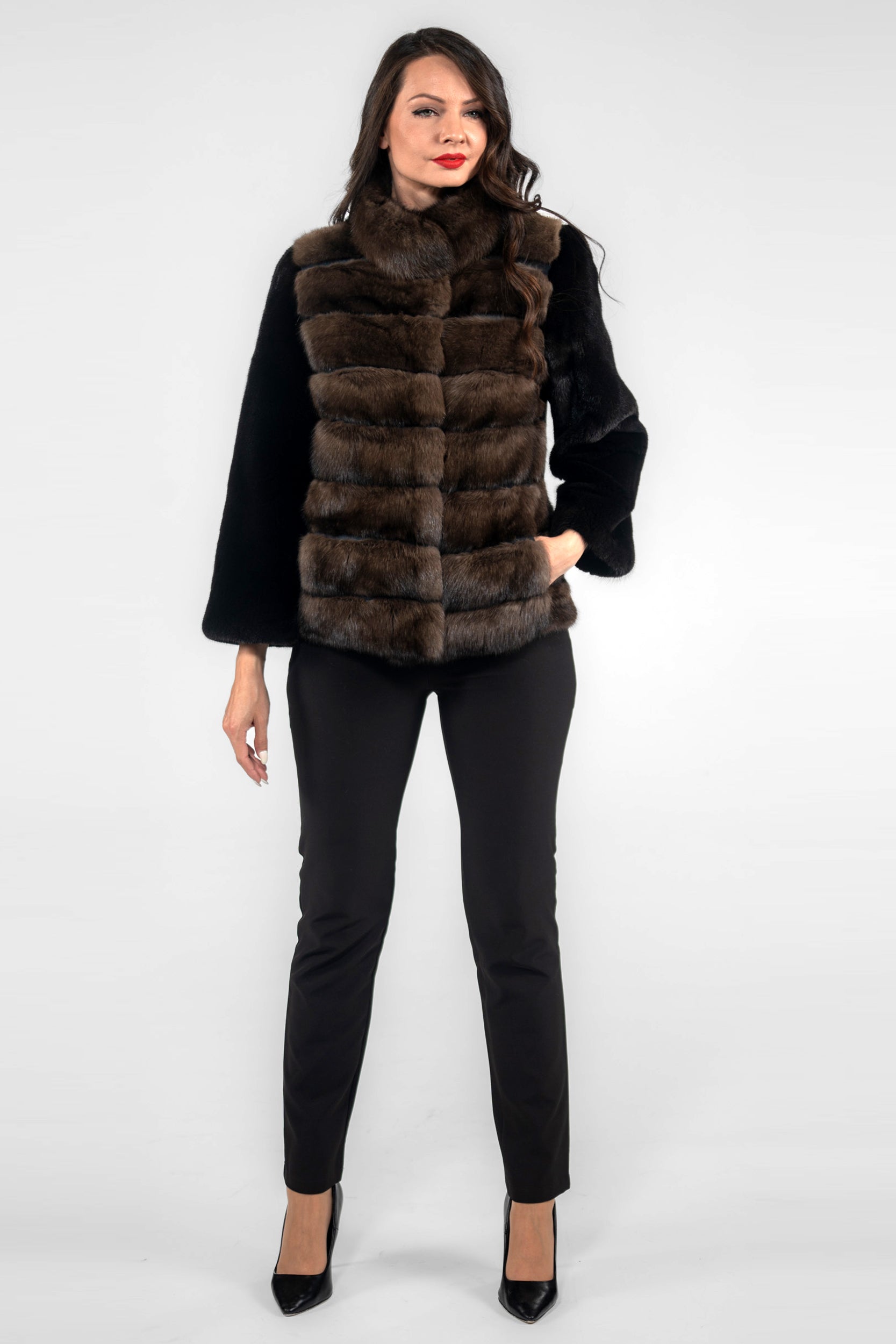 Blackglama Mink Jacket with Stand Collar and Russian Sable Trim P/K16C739