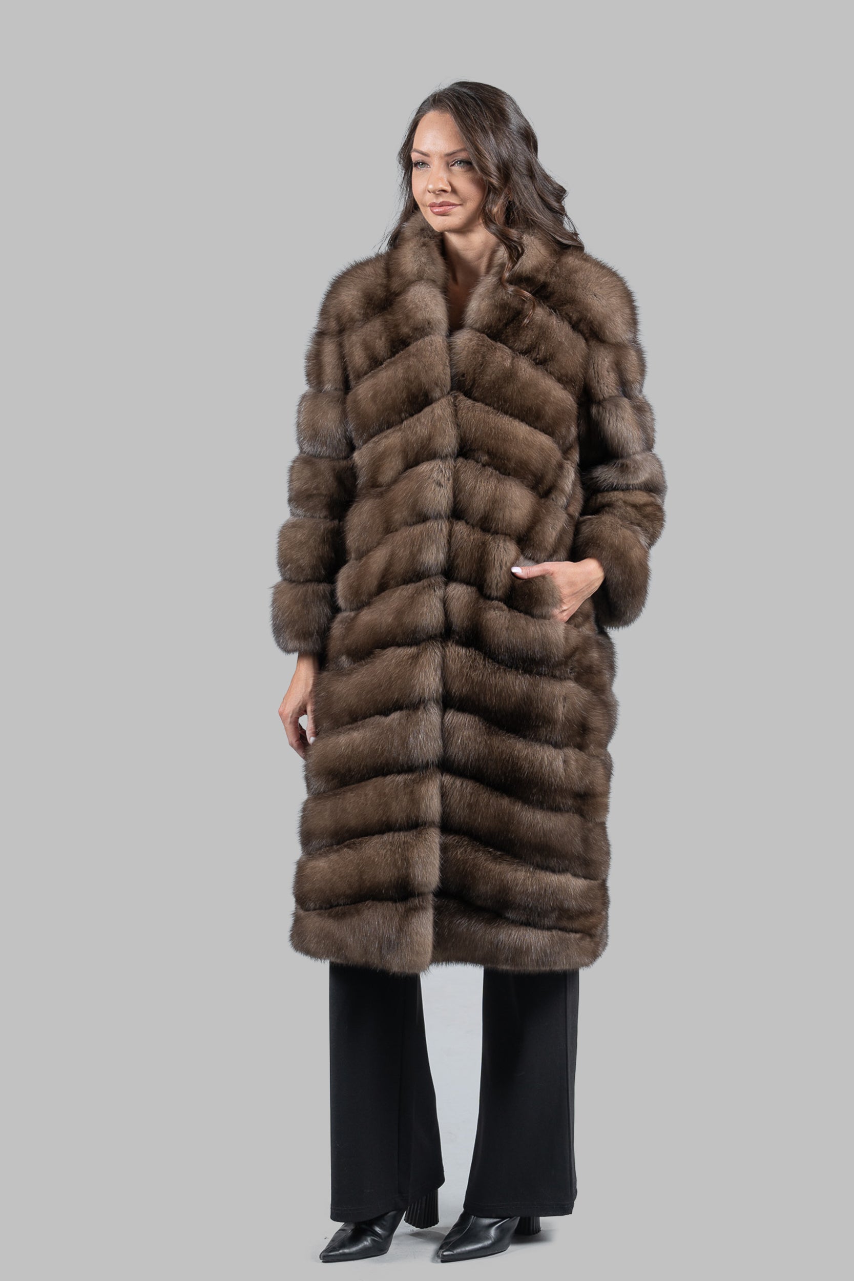 Platino Russian Sable Long Coat with Smoking Collar A/K13C530G8003