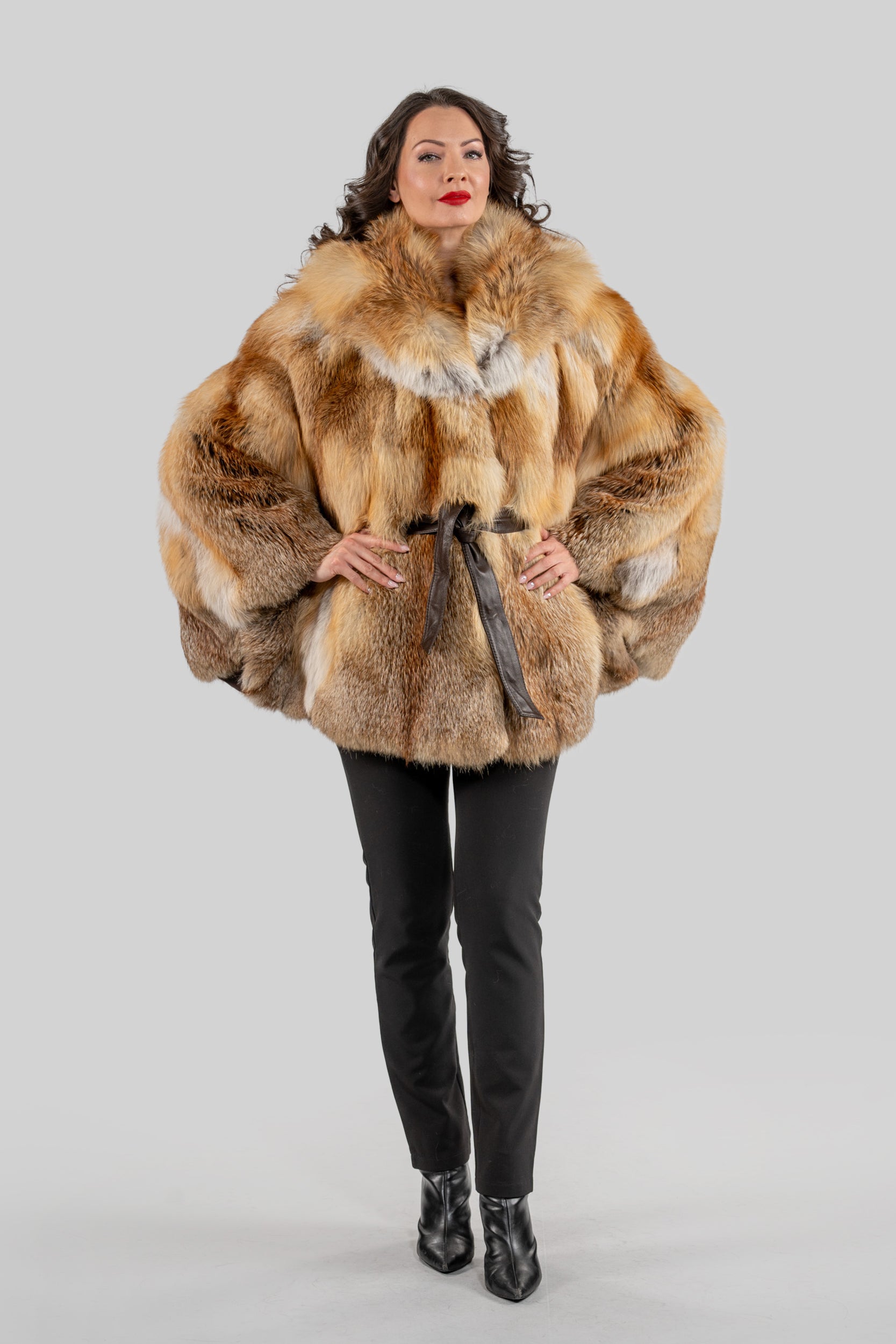 Natural Fox Hooded Half Coat 13C709H