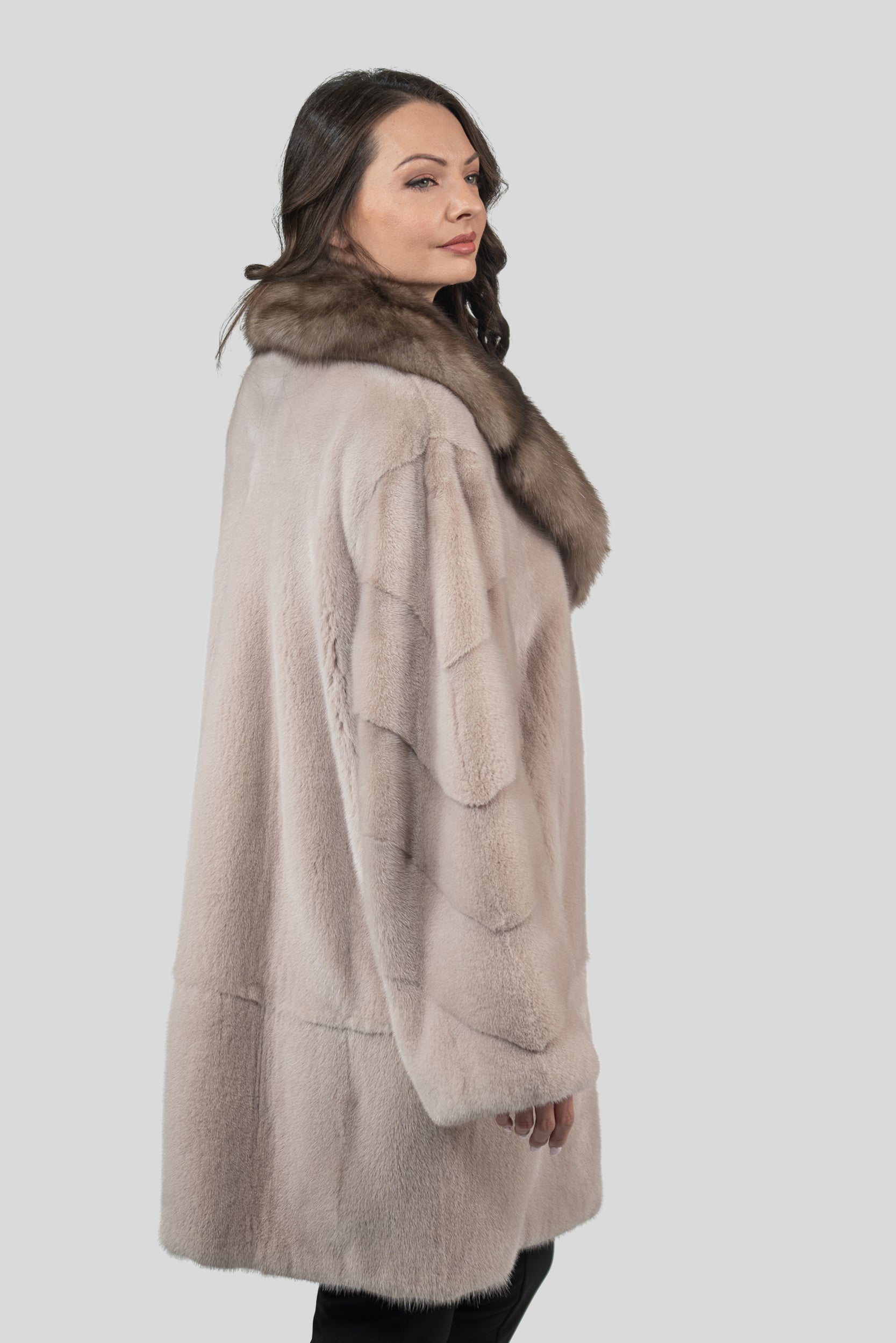 Tiramisu Mink Half Coat with Russian Sable-Trimmed Notch Collar S/S19C439