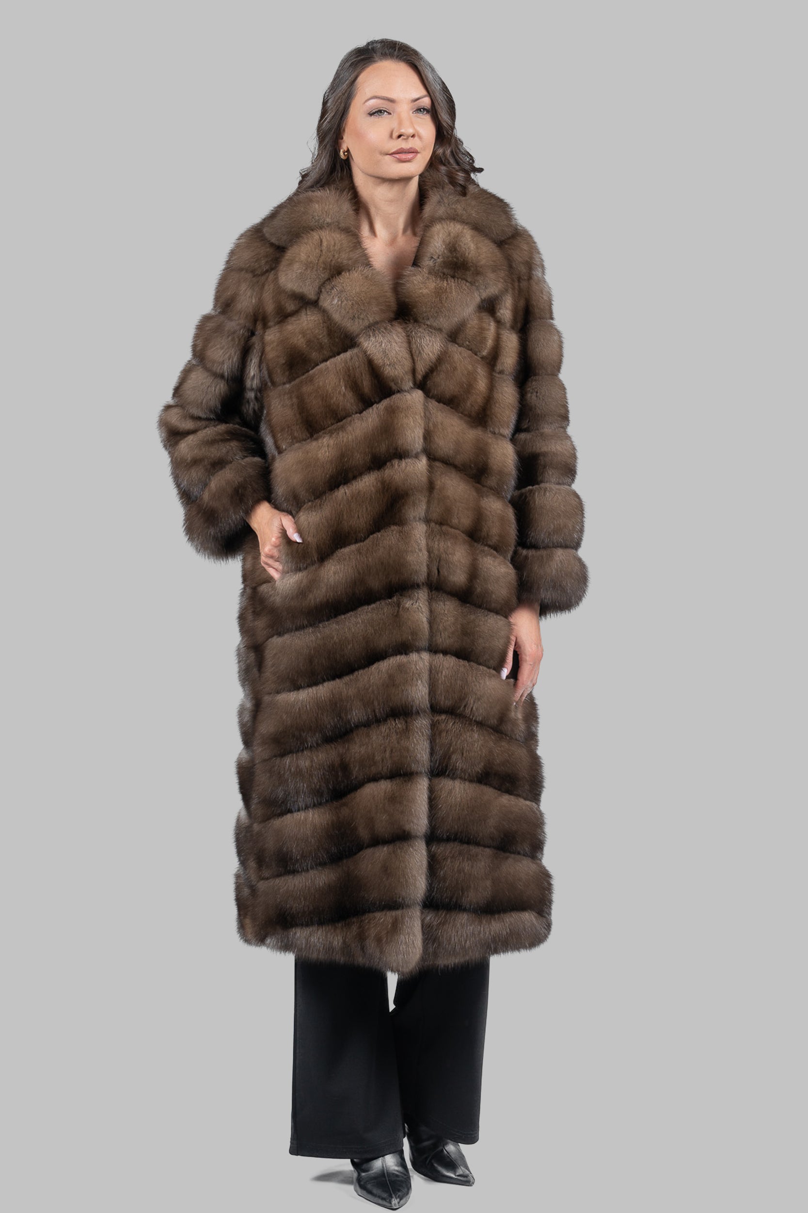 Graphite Russian Sable Full-Length Coat with Notch Collar A/K13c530s20