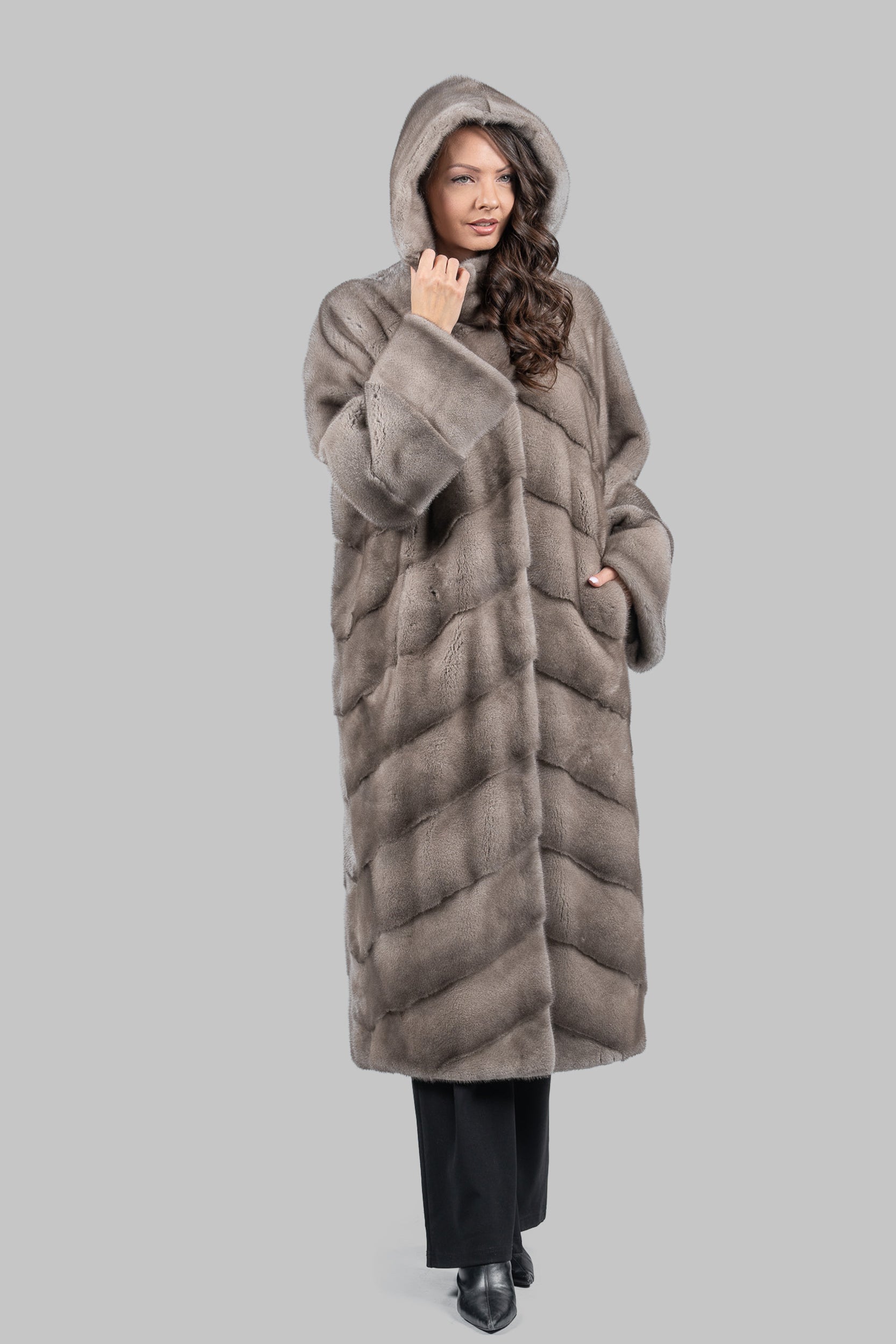 Silver Blue Mink Coat with Hood A/K13C850H017