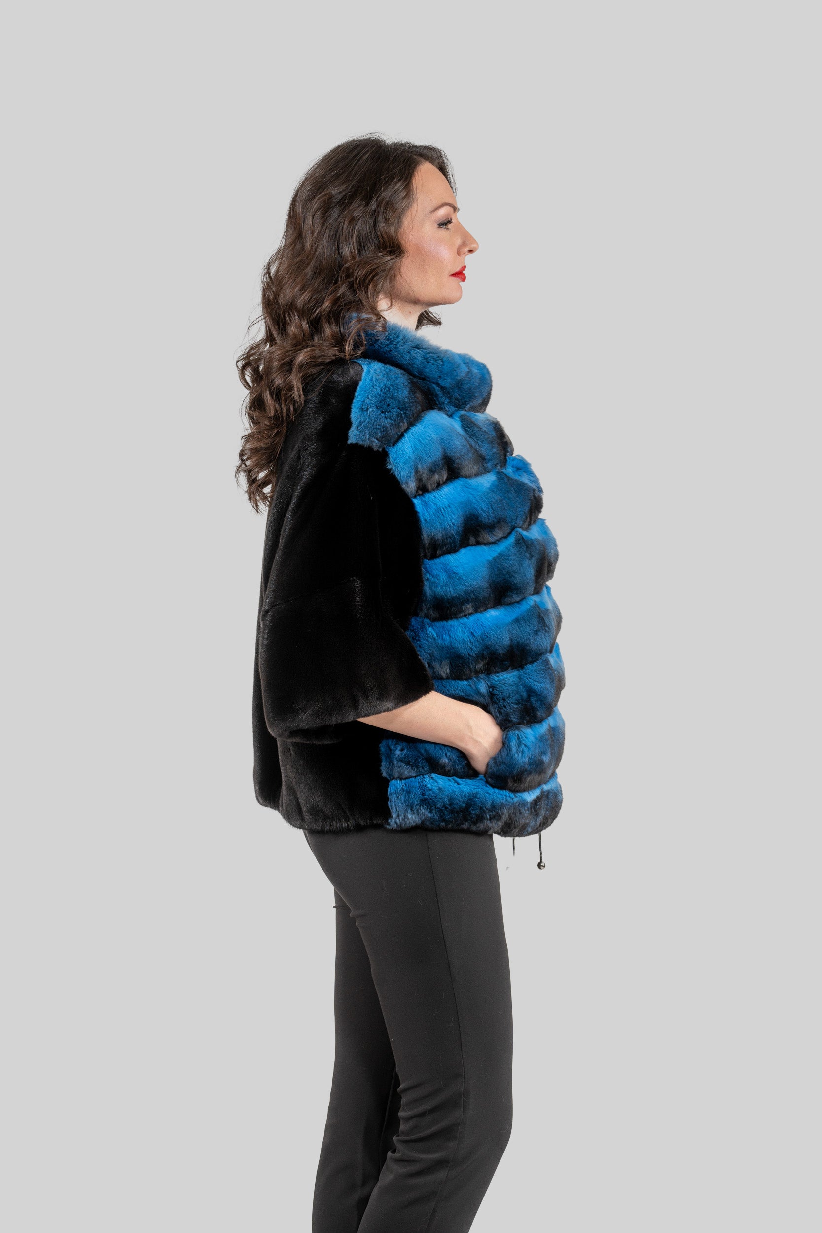 Bluejean Chinchilla Short Jacket with Blackglama Mink Trim P/K13C139