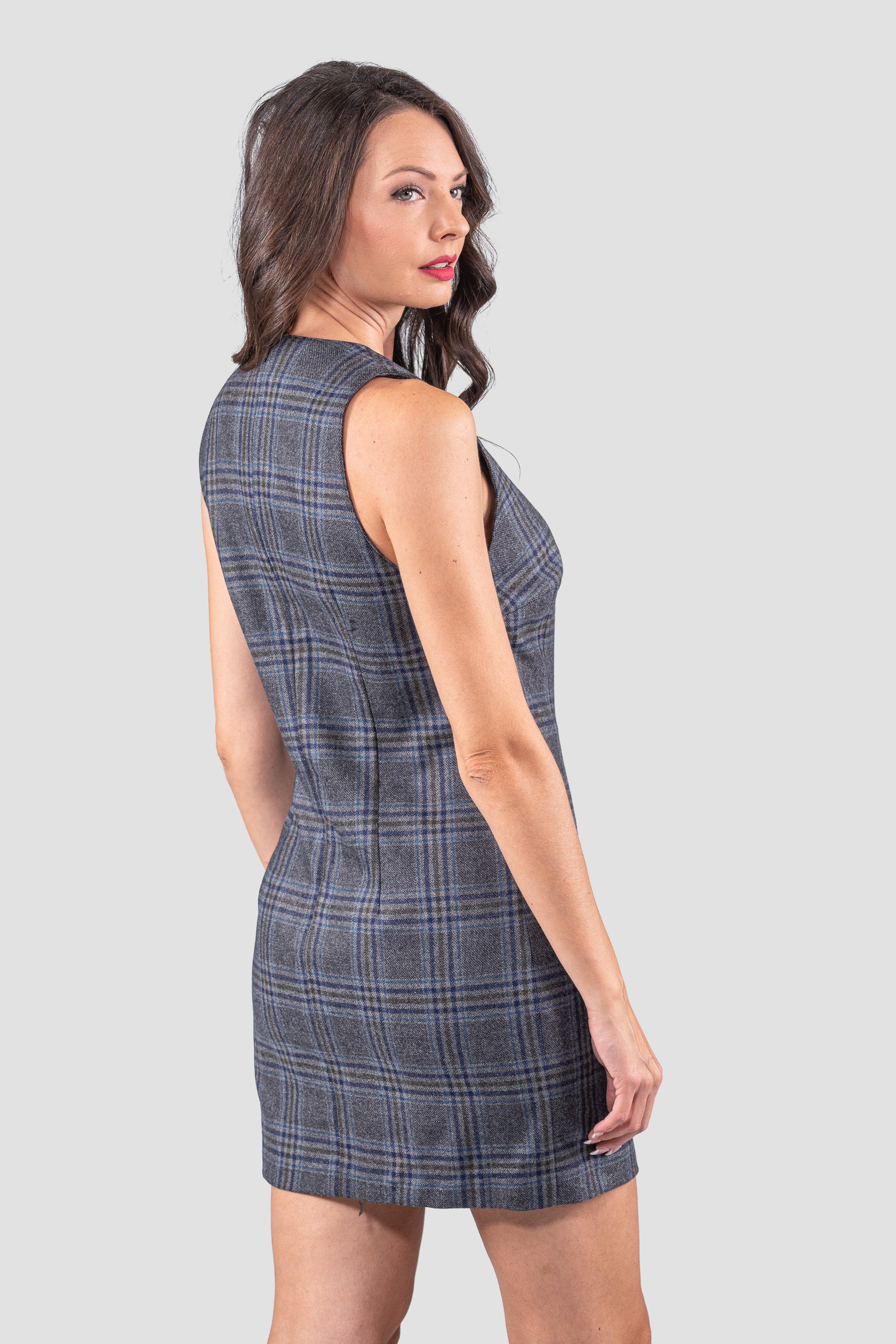 Blue Striped Sleeveless Grey Dress 112