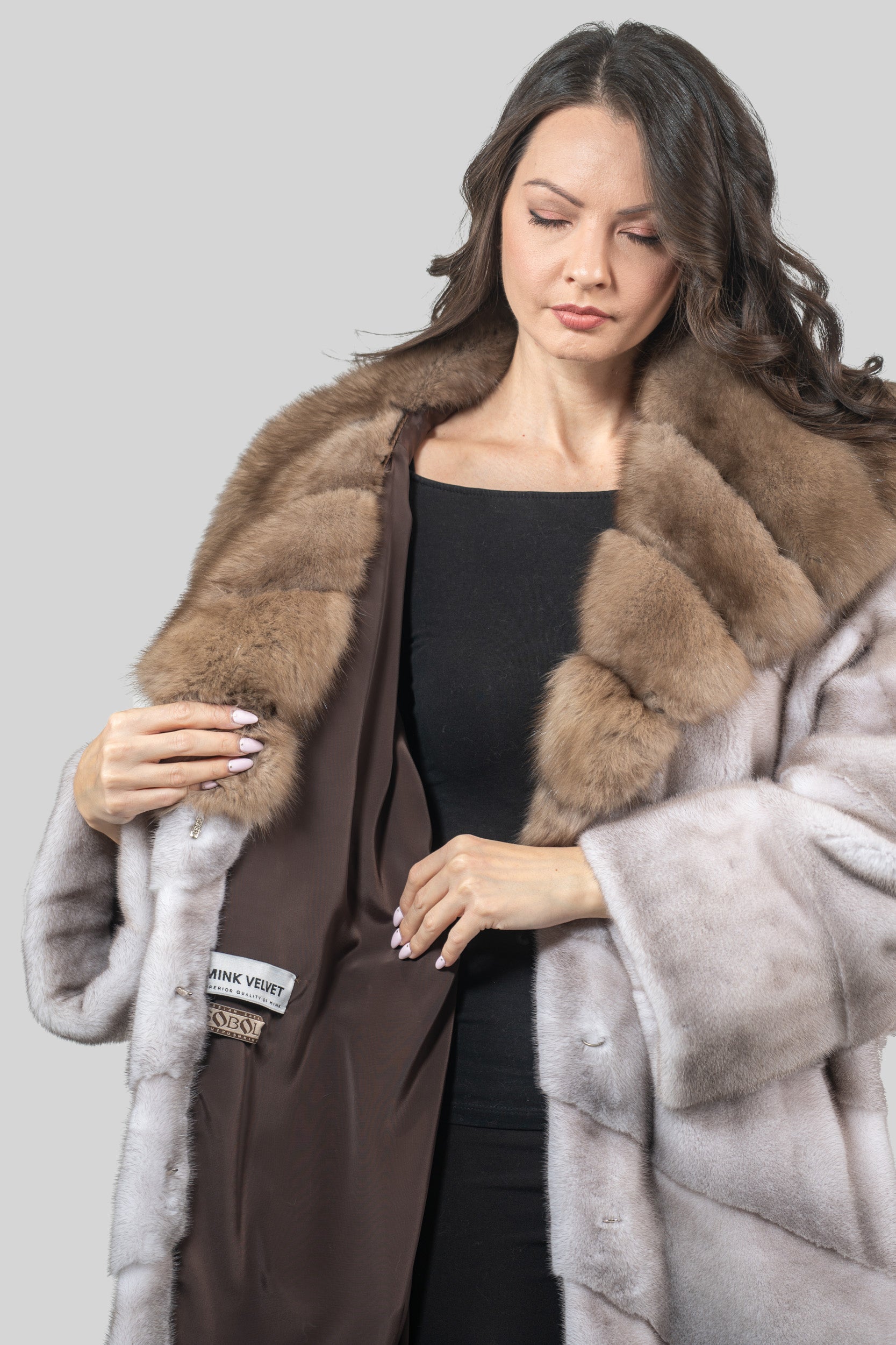 Silver Blue Mink Coat with Russian Sable Hood A/K13C850