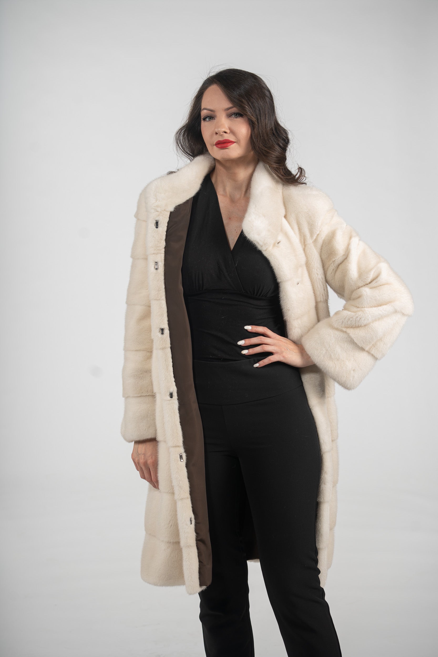 Pearl G/W Mink Half Coat with Stand Collar P/K13C530