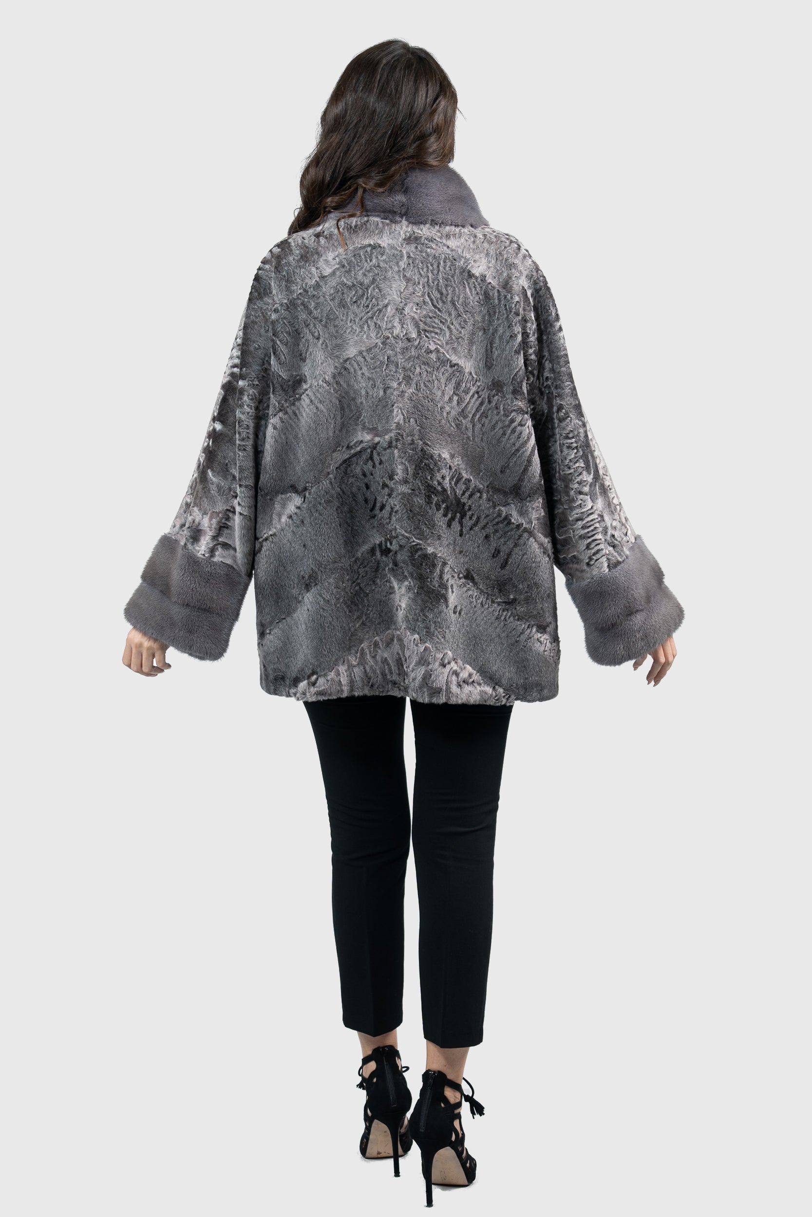 Grey Moon Swakara Half Coat with Mink Trim A/K13C848