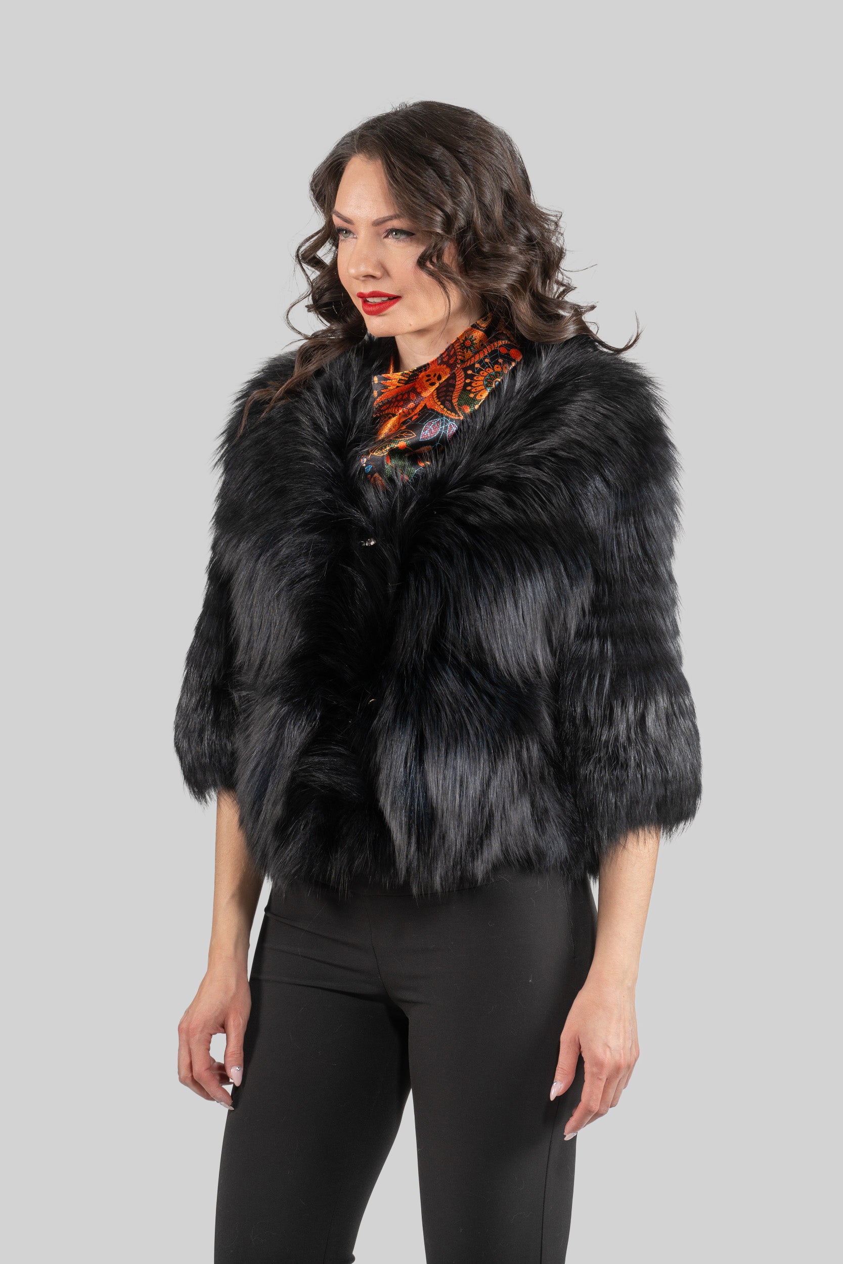 Blue-Black Fox Fur Jacket ML170