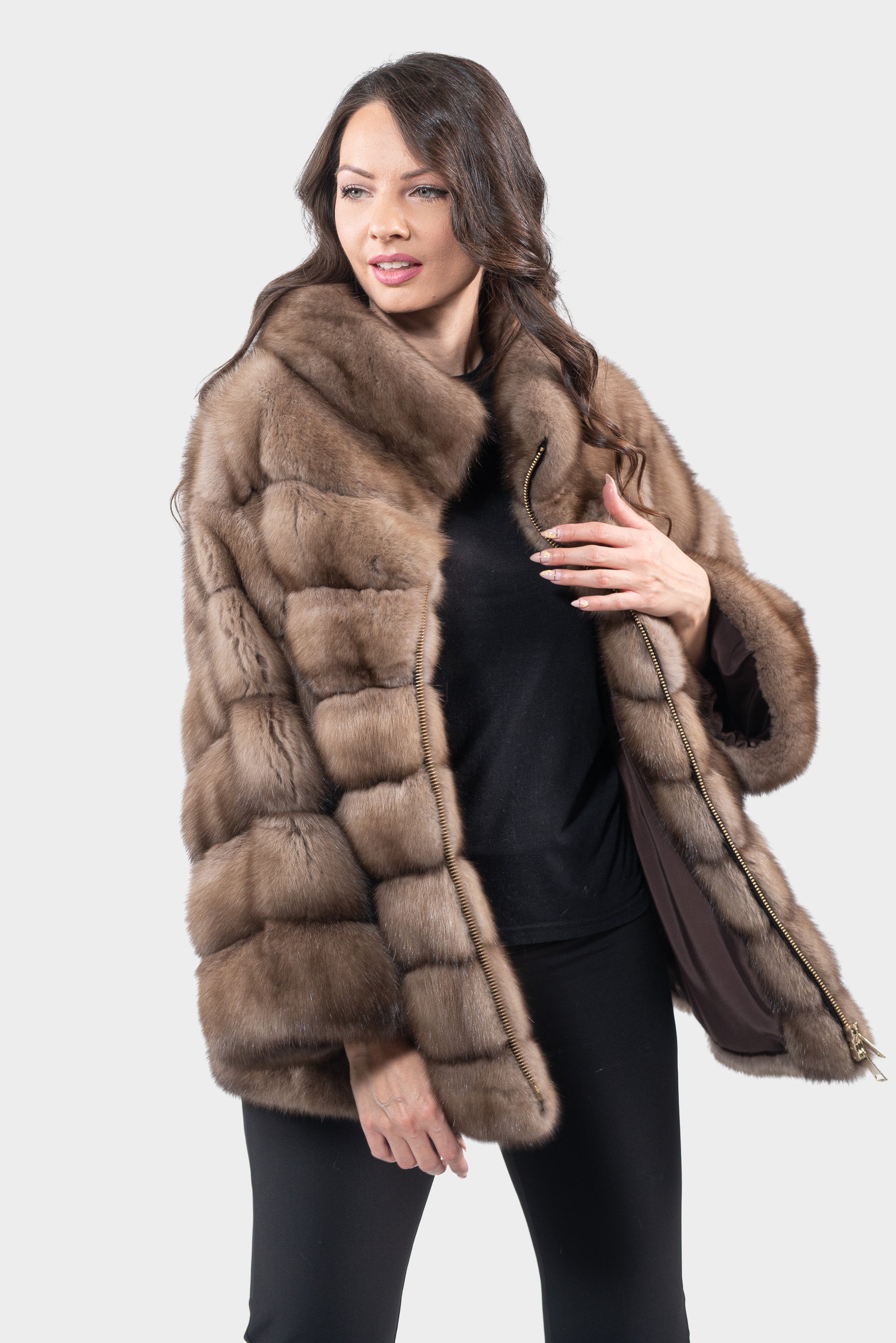 Graphite Russian Sable Jacket with Zipper P/K13C137