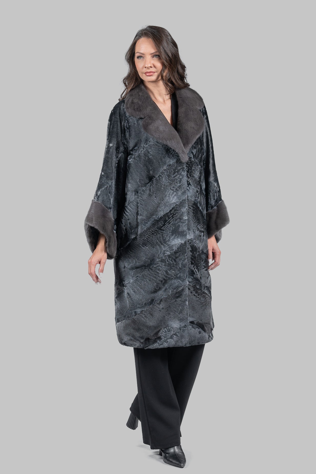 Acciaio Swakara Oversized Half Coat with Titanium Mink Trim A/K13C848gs20v30