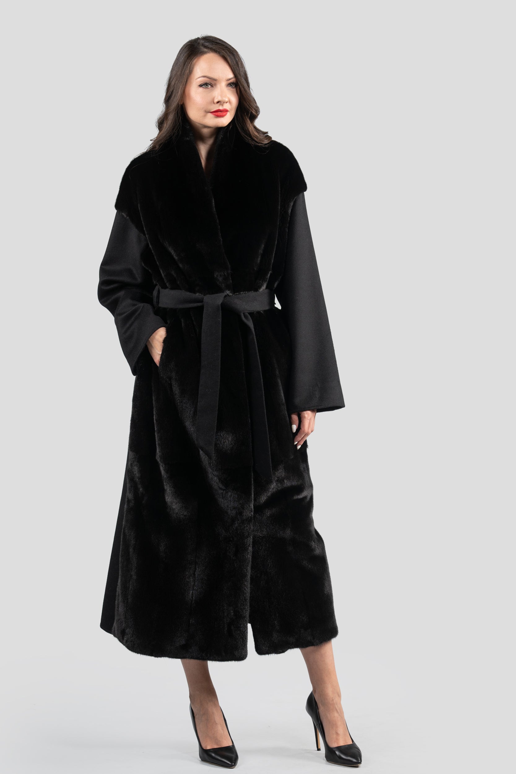 Black Cashmere Coat with Blackglama Mink Trim 22CA103