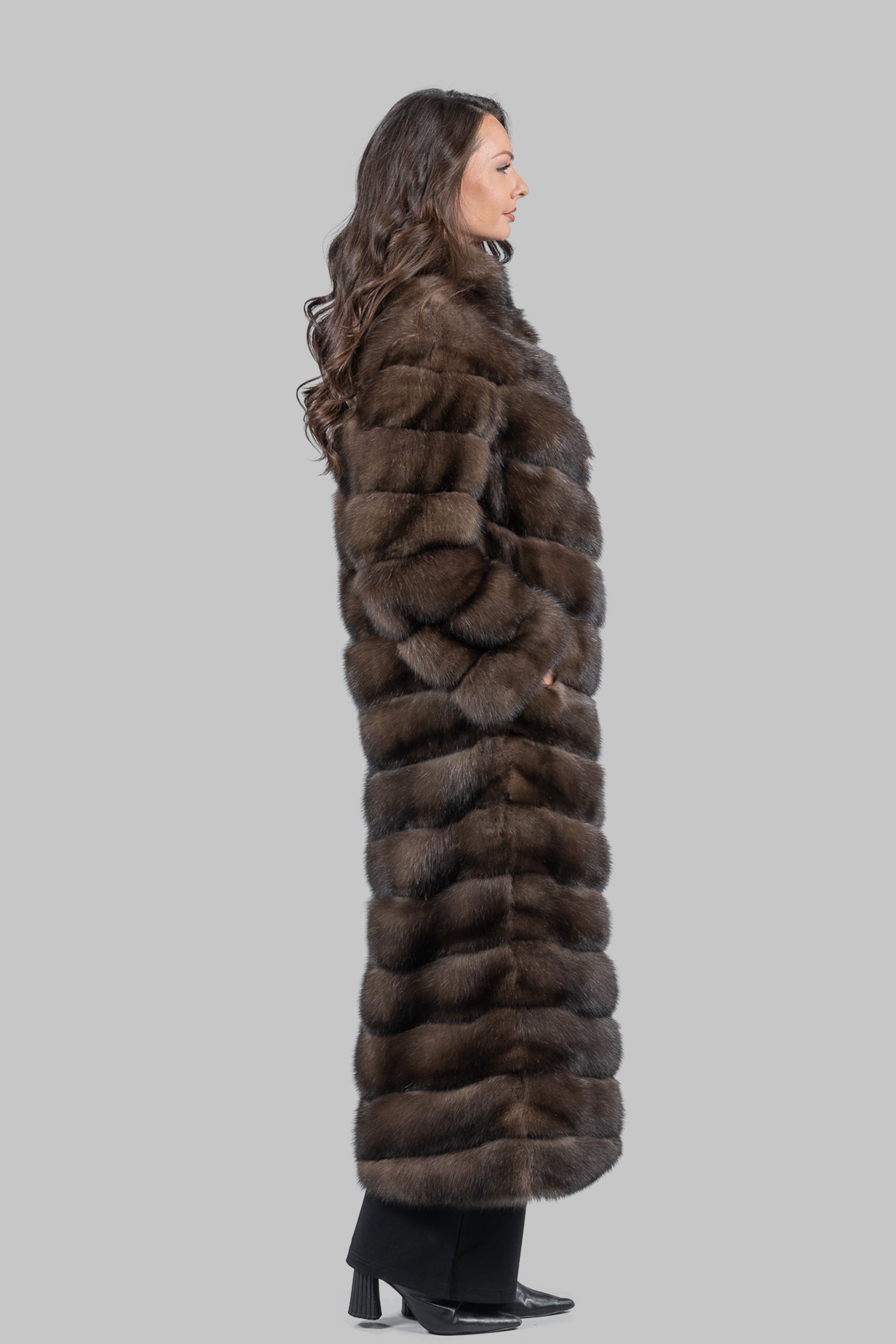 Graphite Sable Long Coat with Stand Collar V/K13C530