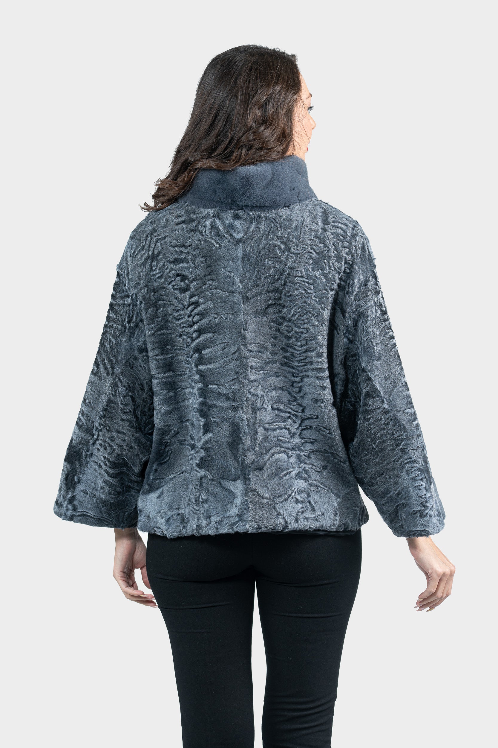 Asphalto Swakara Jacket with Mink Stand Collar S/S13C138