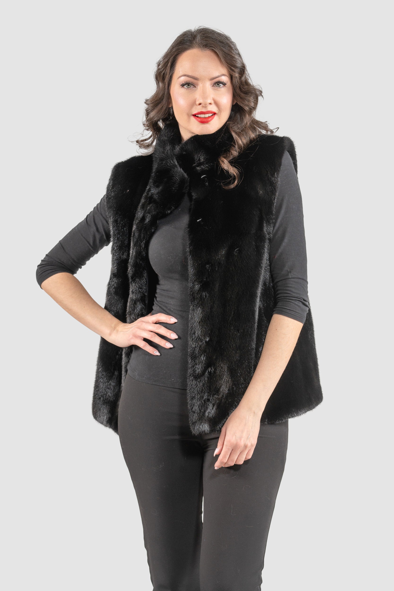 Female Blackglama Mink Short Vest With Stand Collar L/O13c519g530