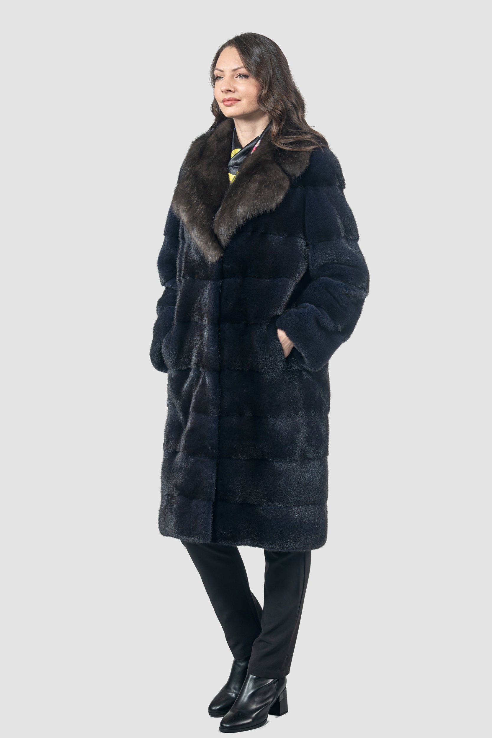 Purple Mink Half Coat with Russian Sable Notch Collar P/K13c530s20