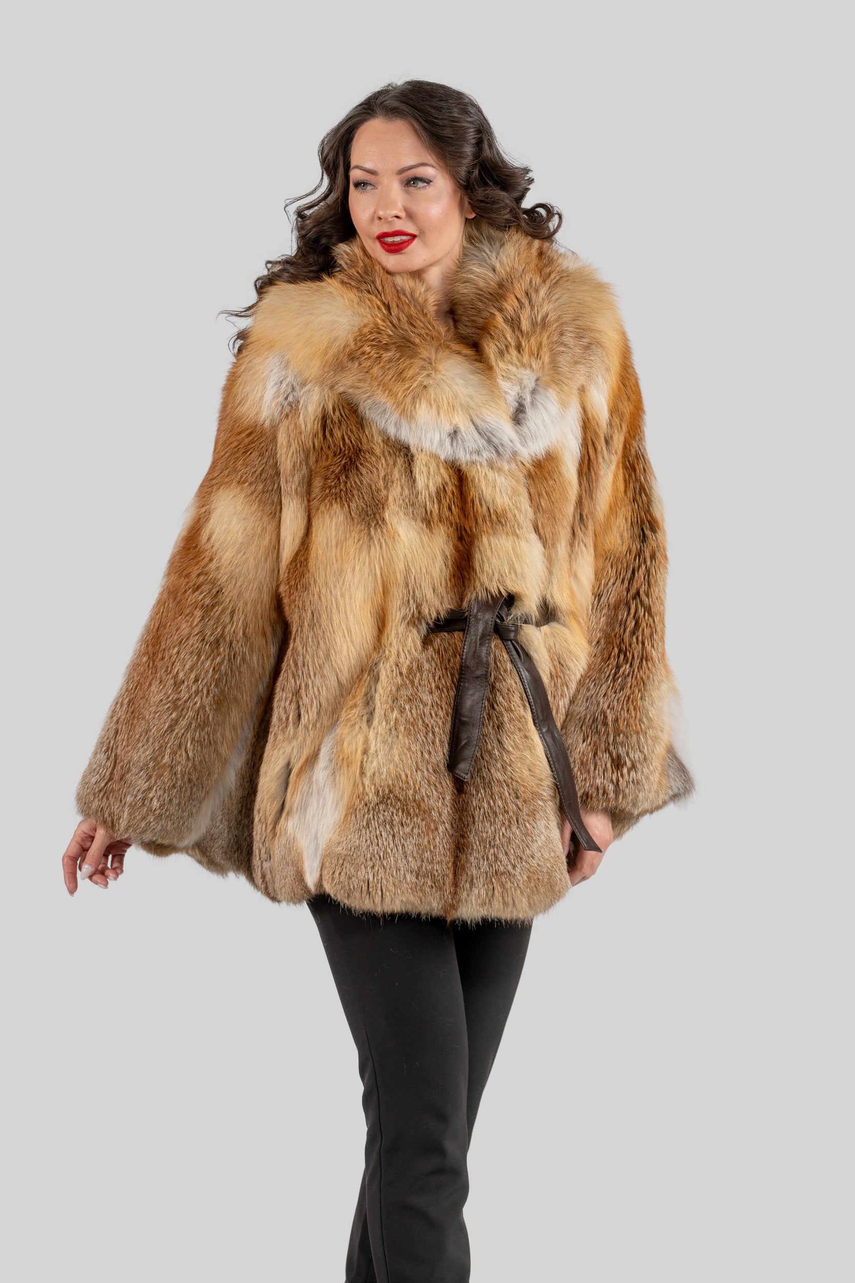 Natural Fox Hooded Half Coat 13C709H