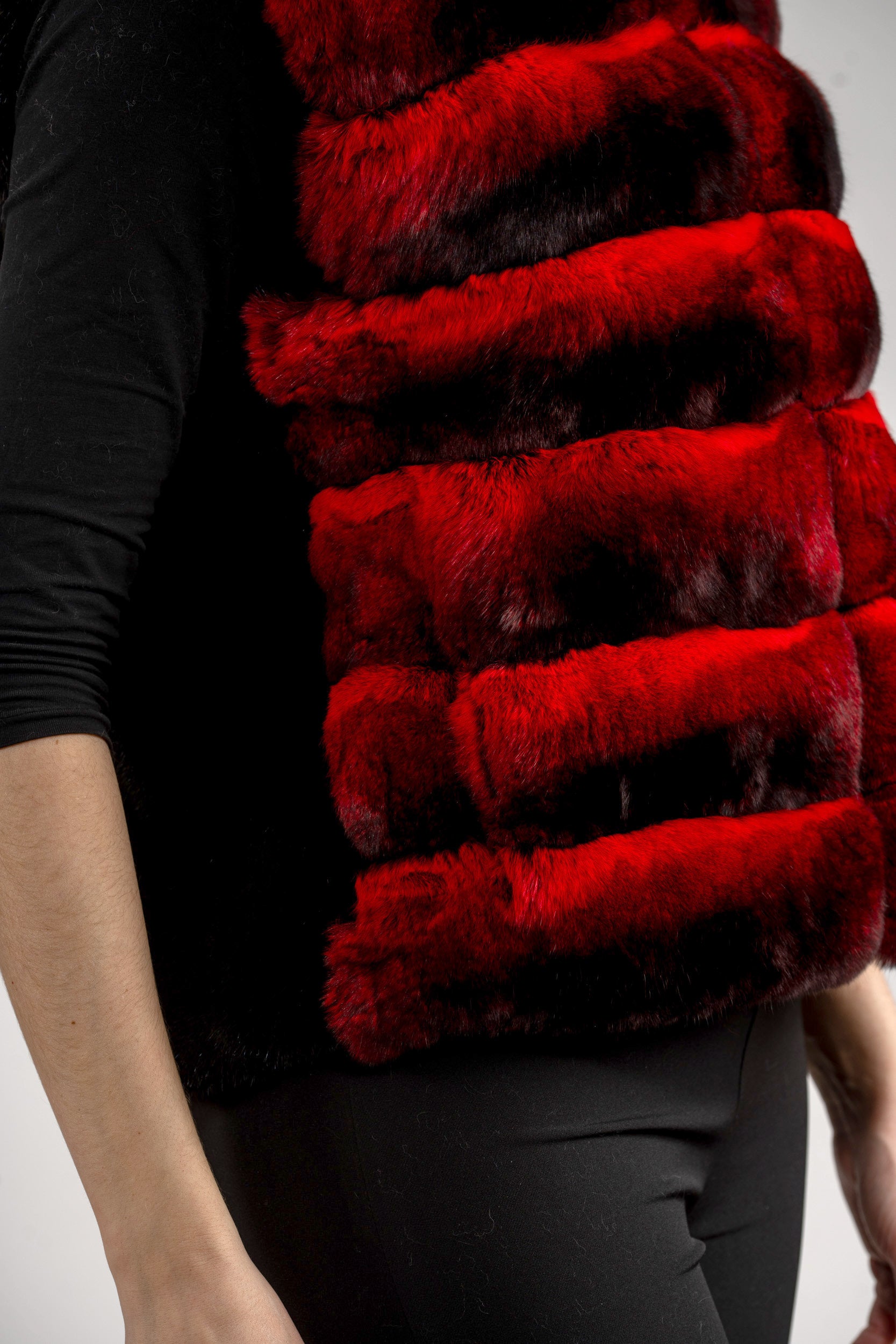 Red Chinchilla Vest with Stand Collar and Mink Trim P/K2201