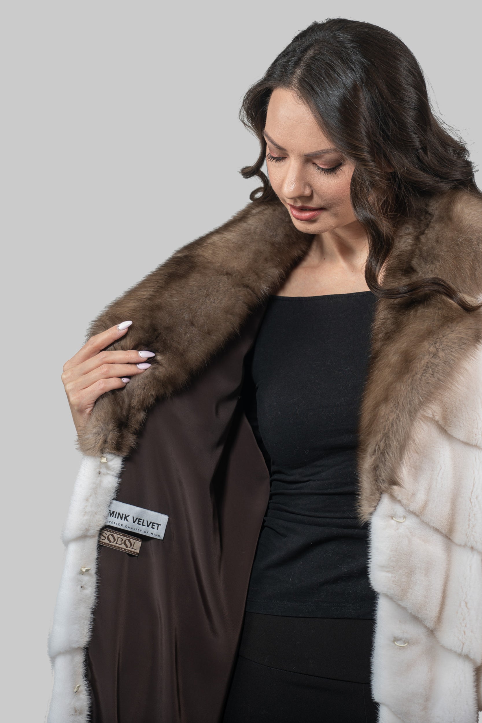 Pearl Mink Coat with Russian Sable Notch Collar A/K13C848GS20